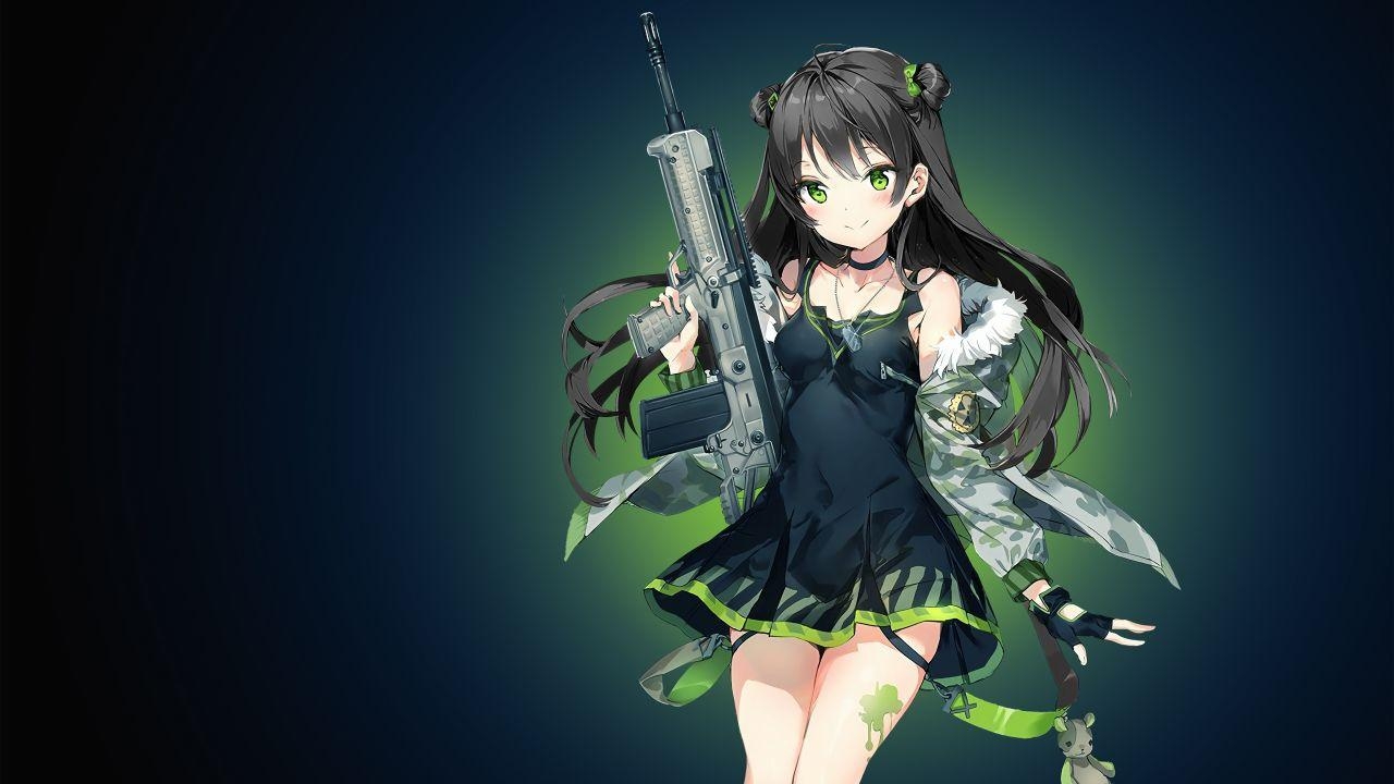 1280x720 Wallpaper Anime girl, Green, Girls' Frontline, 4K, Anime, Desktop