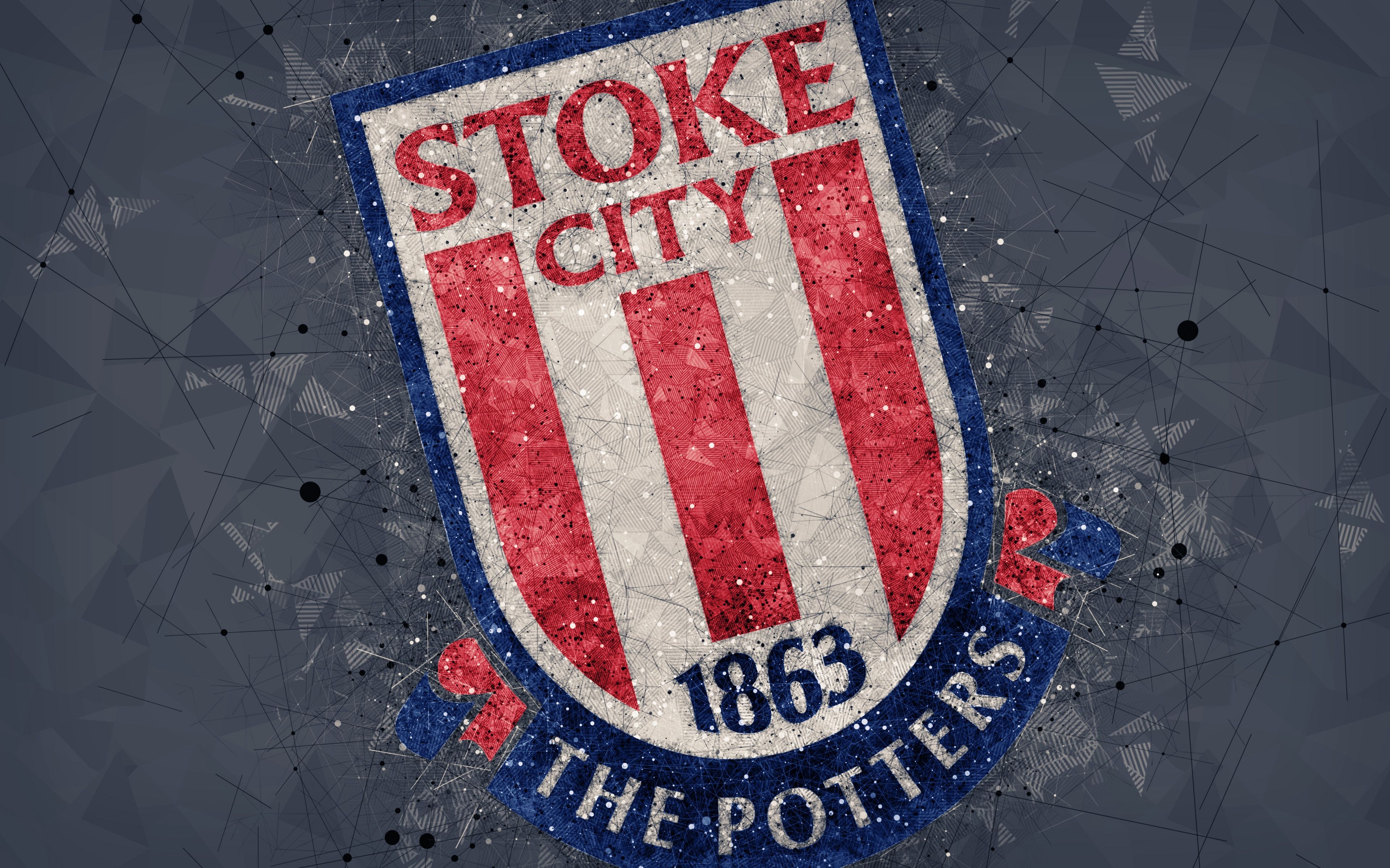 3840x2400 Download wallpaper Stoke City FC, 4k, logo, geometric art, English, Desktop