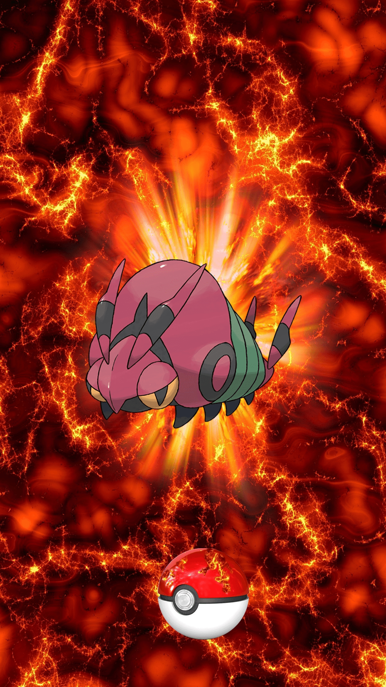 1250x2210 Fire Pokeball Venipede Fushide 102 Egg, Phone