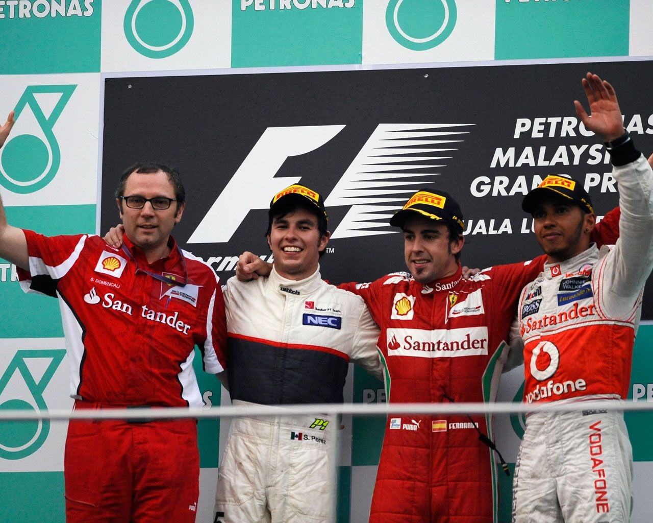 1280x1030 Malaysian GP Podium Perez wallpaper, Desktop