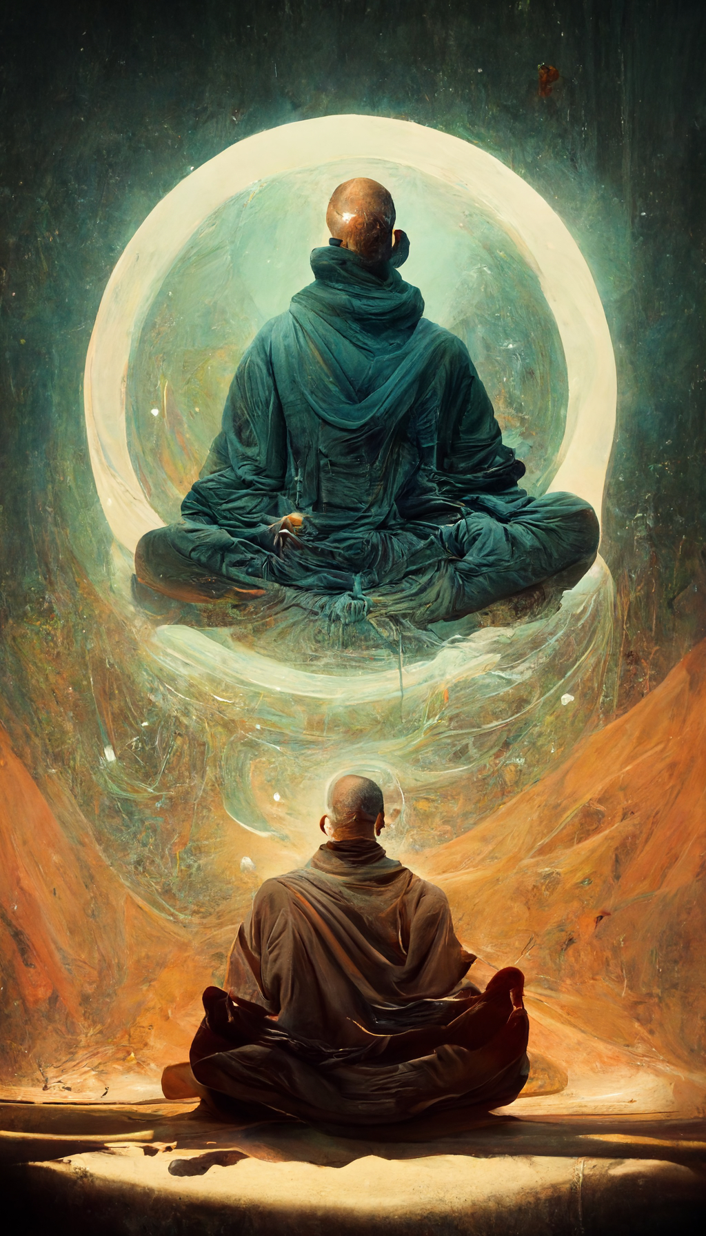 1030x1800 Midjourney prompt: humble monk meditating zen becoming, Phone