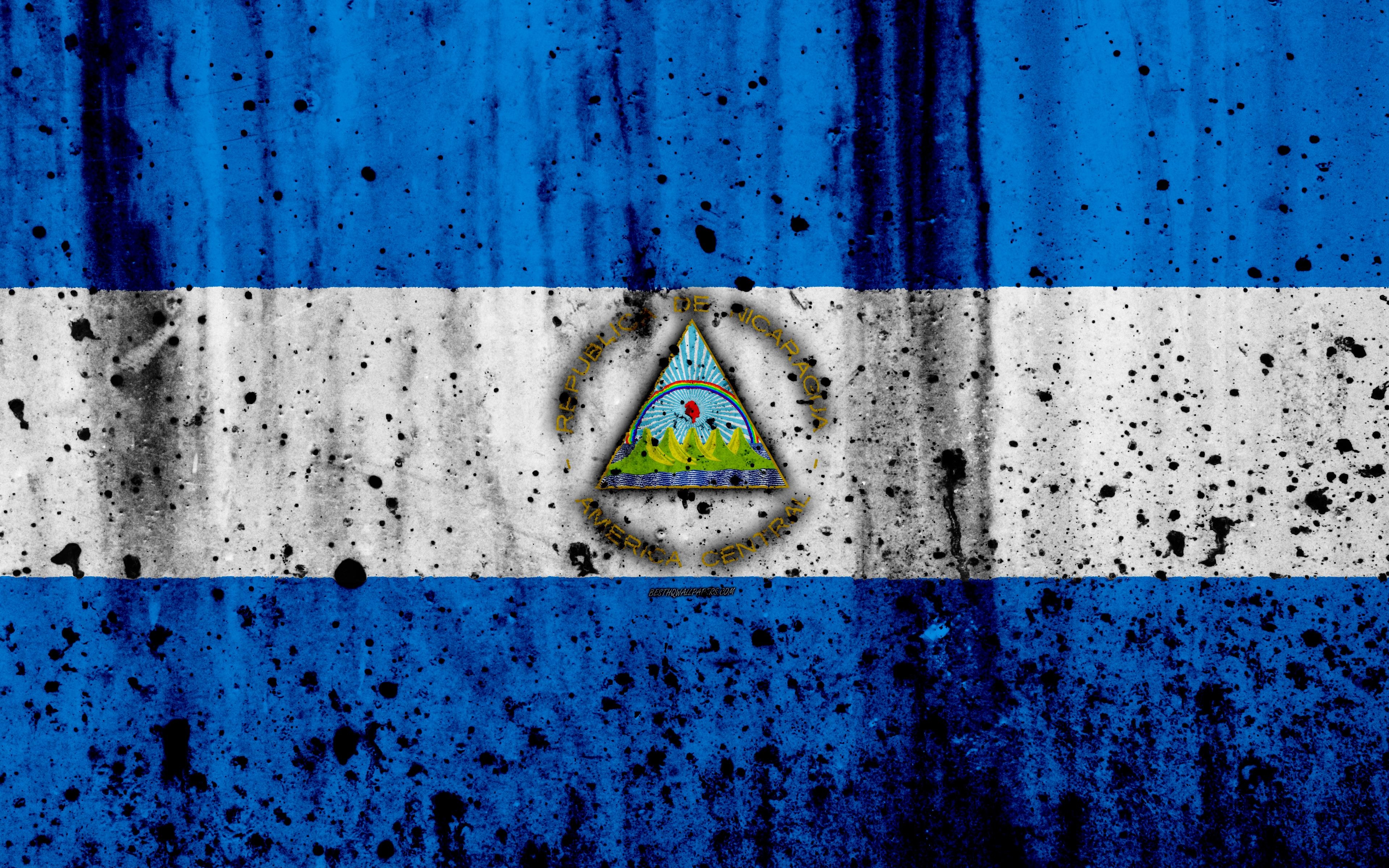 3840x2400 Download wallpaper Nicaraguan flag, 4k, grunge, flag of Nicaragua, Desktop