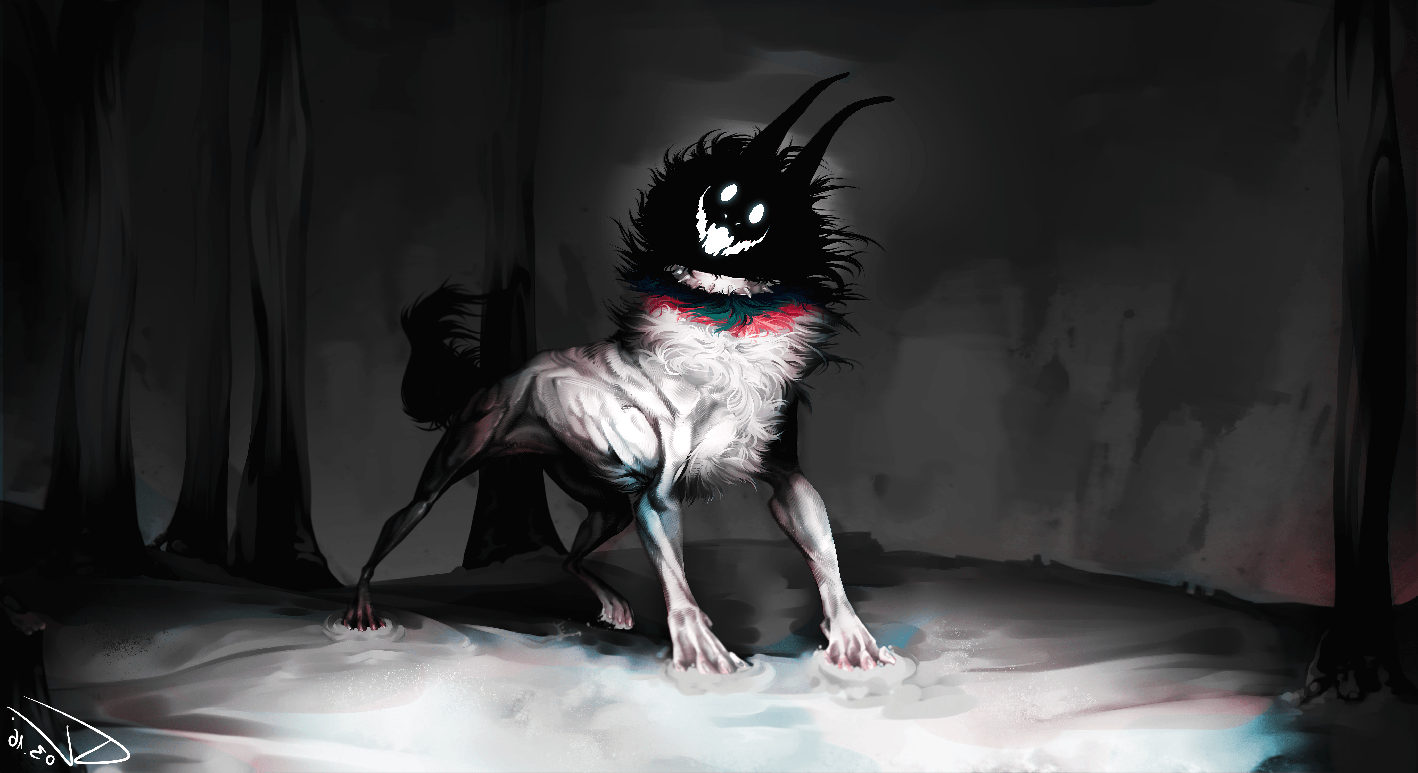 5500x3000 Wallpaper, anime, horror, smiling, dog, darkness, costume, Desktop