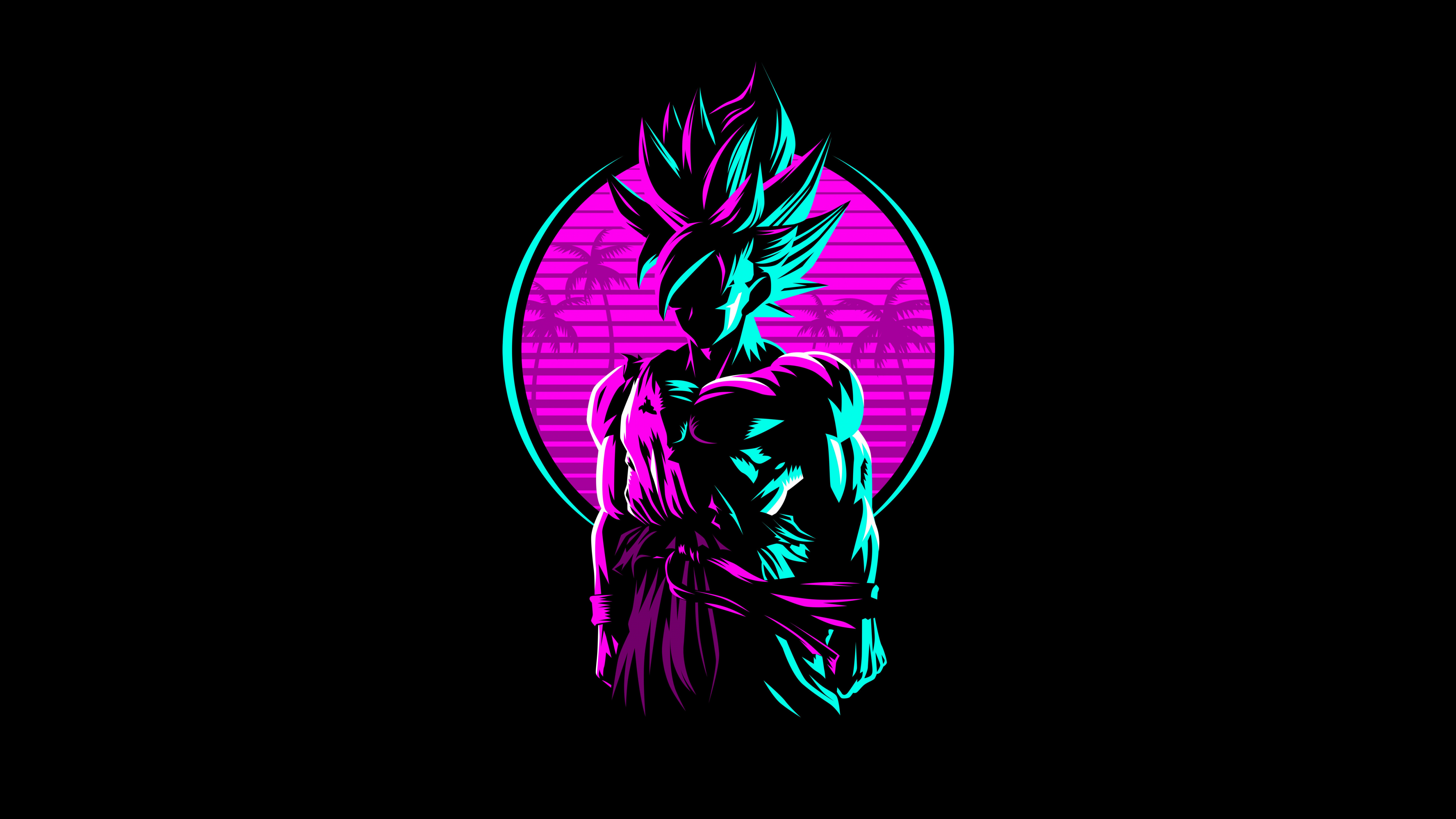 4480x2520 Goku Wallpaper 4K, Dragon Ball, AMOLED, Retro, Artwork, Neon, Black Dark, Desktop