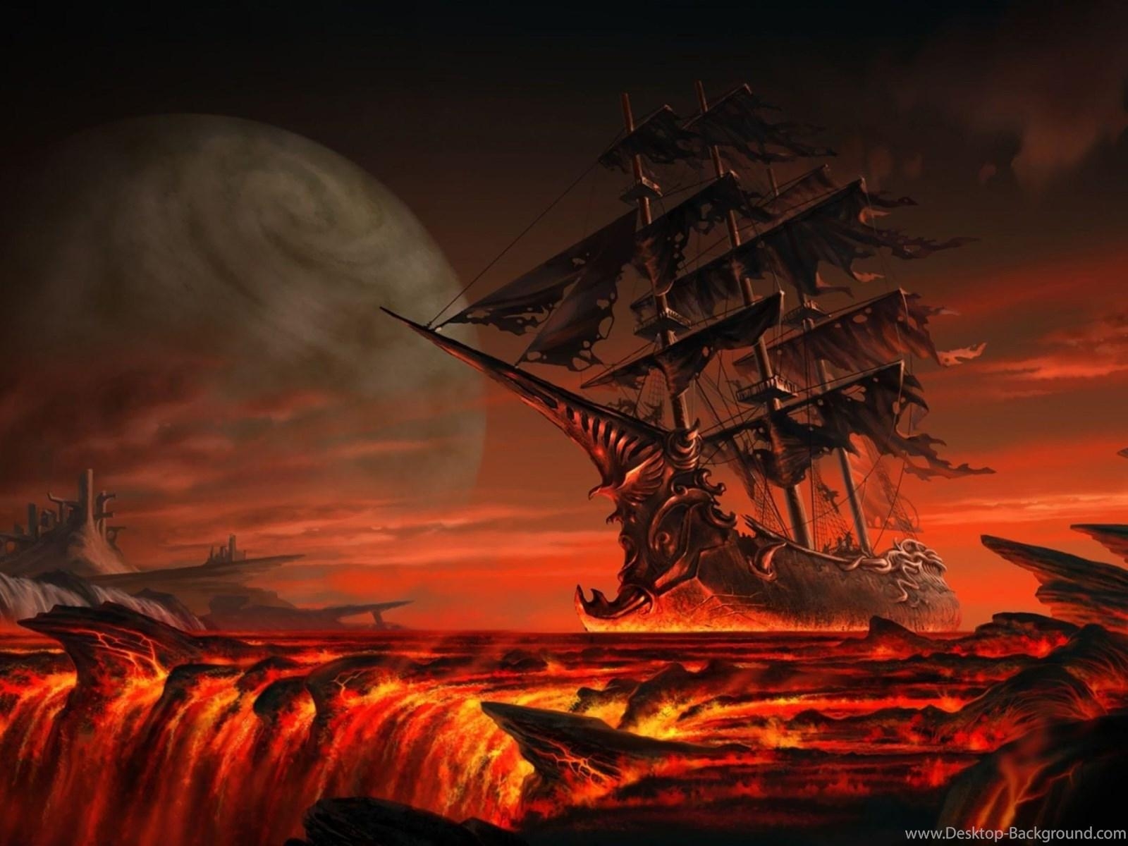 1600x1200 Ghost Ship Floating On Lava Wallpaper Fantasy Wallpaper Desktop, Desktop