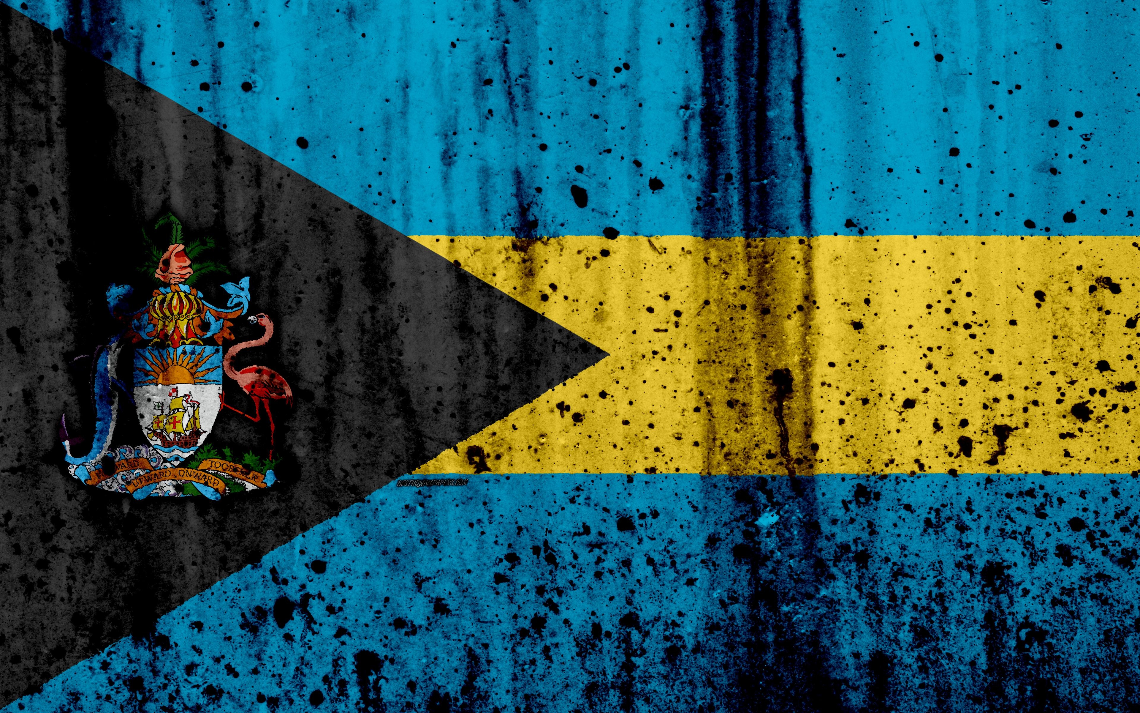 3840x2400 Download wallpaper Bahamian flag, 4k, grunge, North America, flag, Desktop