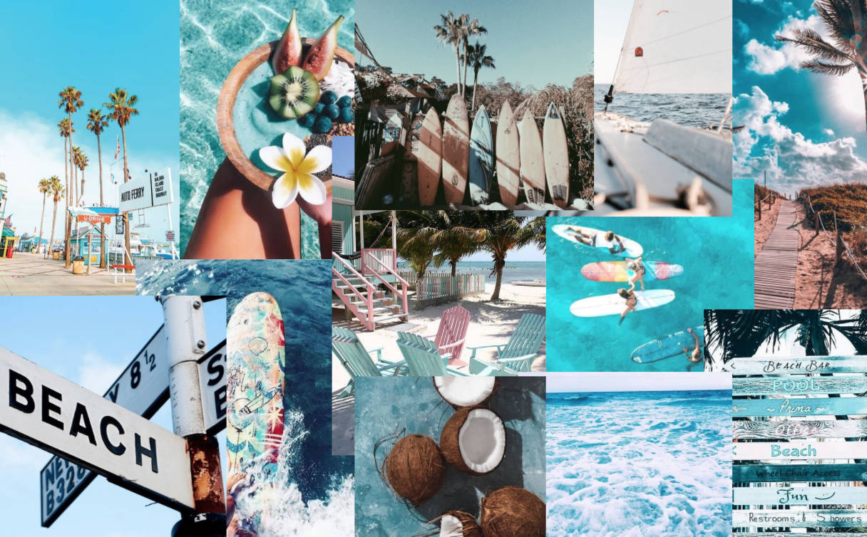 1220x760 Download Summer Aesthetic Beach Collage Wallpaper, Desktop