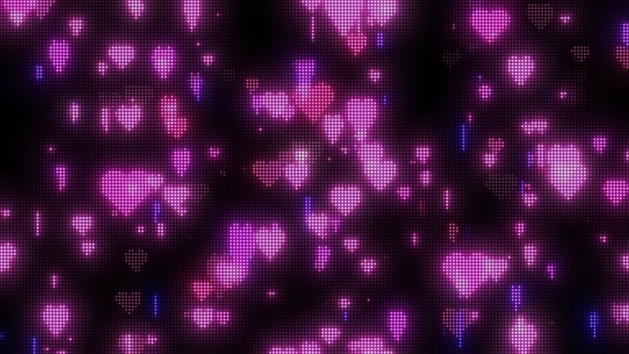 1280x720 Flying Black and Purple Y2k Neon LED Lights Heart Background.. 1 Hour Looped HD, Desktop