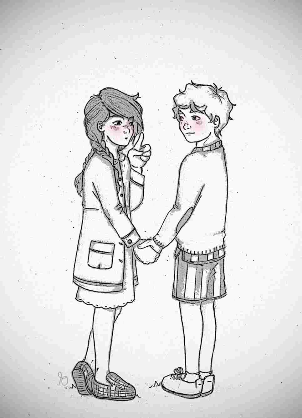 970x1340 Friend Wallpaper Boy And Girl Simple Drawing Pencil, Phone