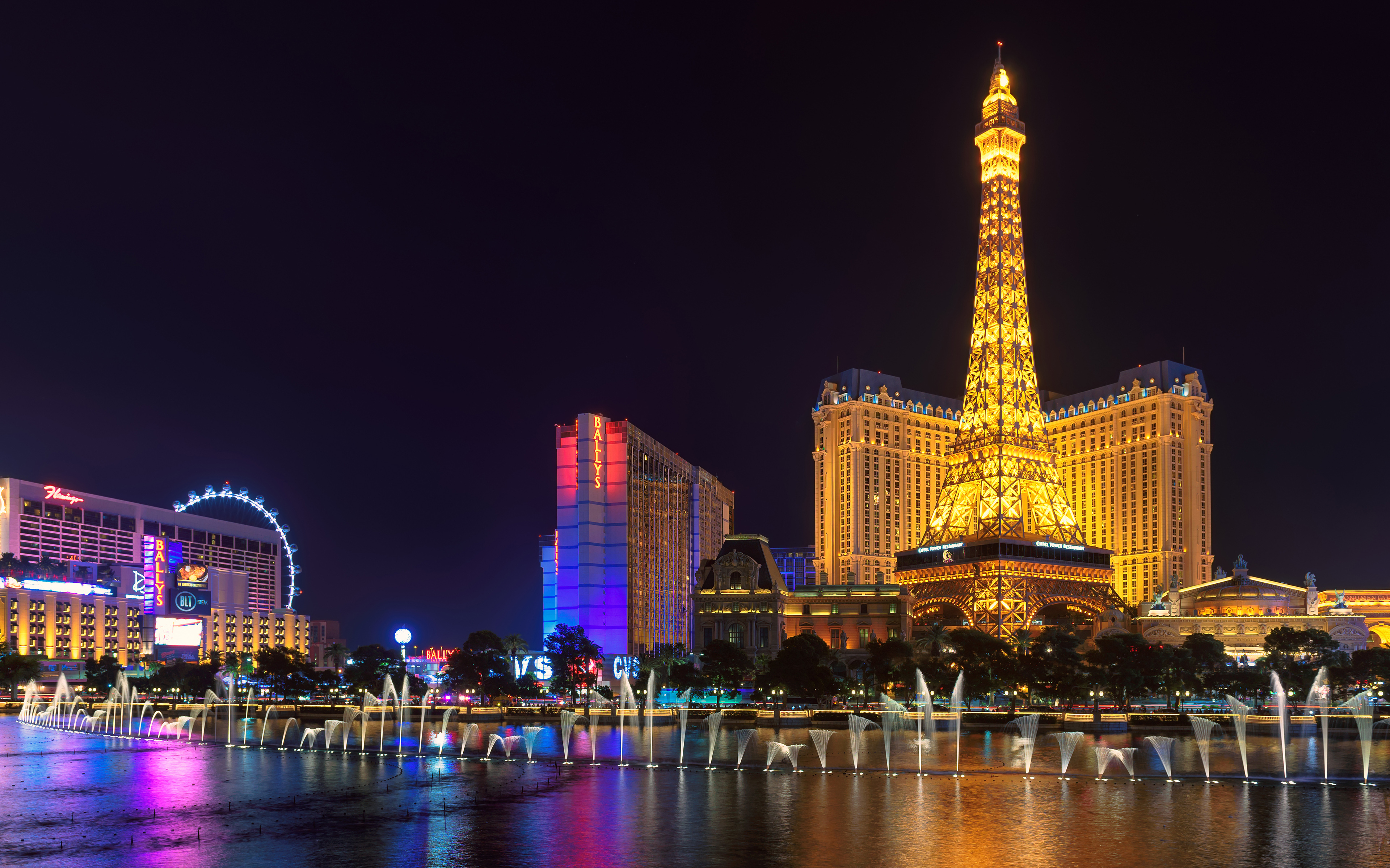 3840x2400 Download wallpaper Las Vegas, 4k, Bellagio, Nevada, casino, fountain, Eiffel Tower, USA, Las Vegas Strip for desktop with resolution. High Quality HD picture wallpaper, Desktop