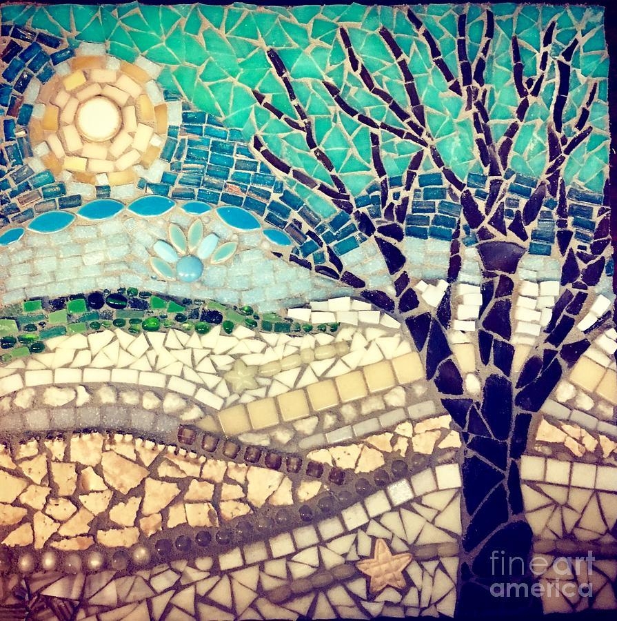 900x900 Winter Landscape Mosaic Glass Art, Phone