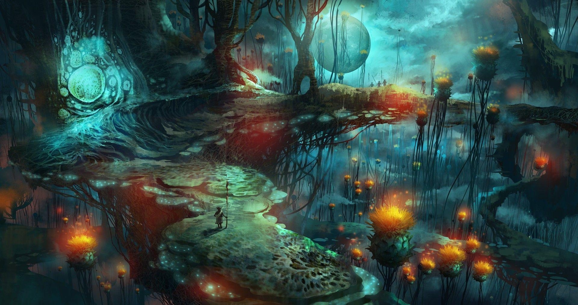 1920x1020 Wallpaper, fantasy art, mushroom, magic mushrooms, screenshot, Desktop