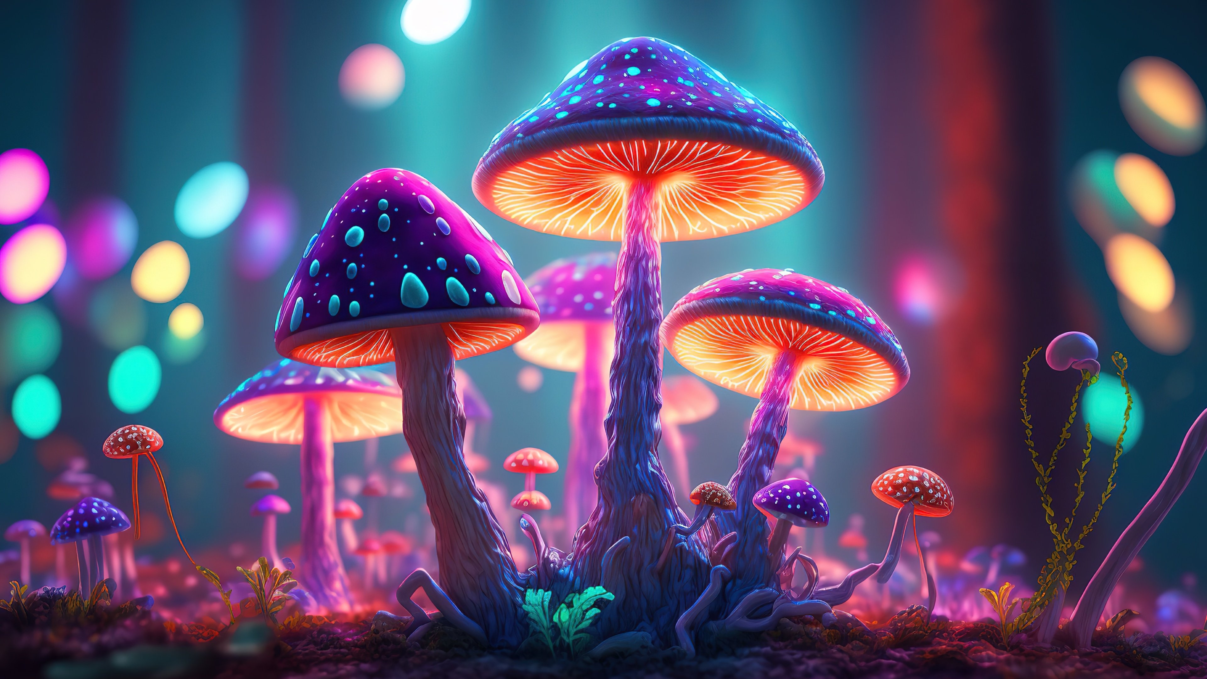 3840x2160 Mushrooms Wallpaper 4K, Colorful, AI art, Desktop