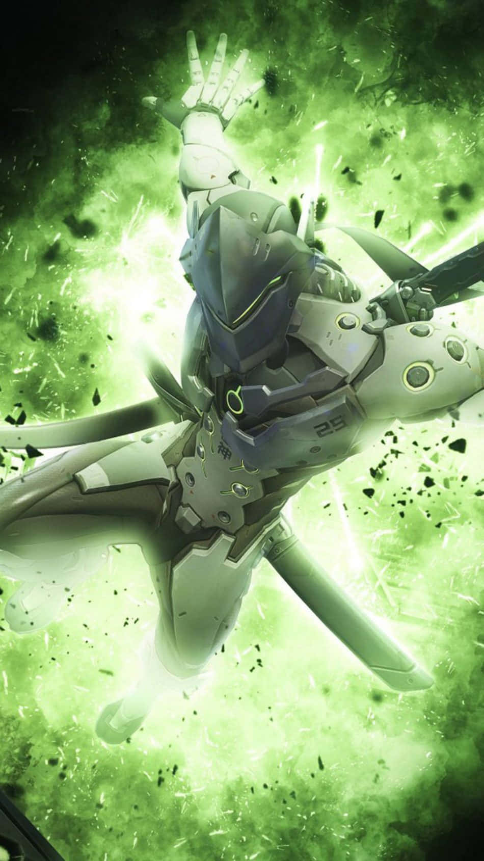 950x1690 Download Genji from Overwatch: A Cybernetic Ninja in Battle Wallpaper, Phone