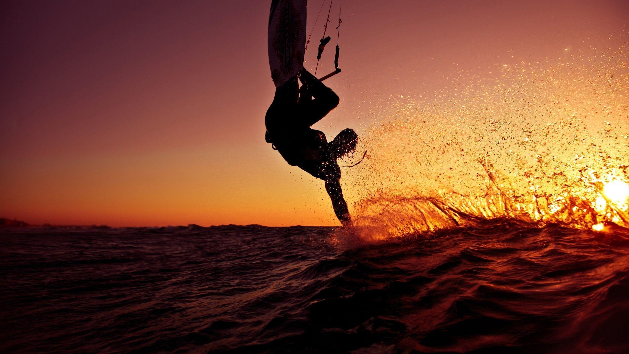 2560x1440 Download Windsurfing Sunset Ocean Silhouette wallpaper, Download, Desktop