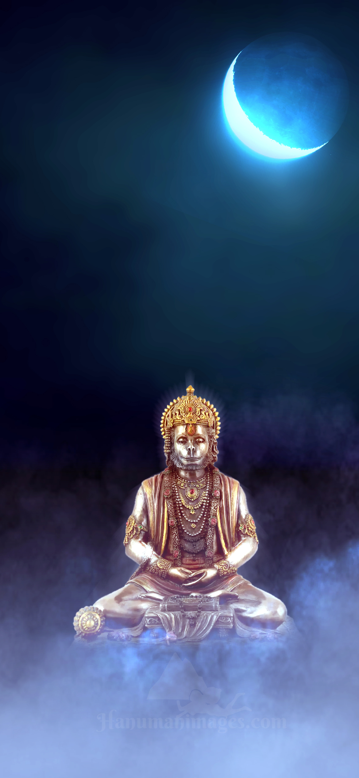 1170x2540 bajrangbali image in blue moon night, Phone