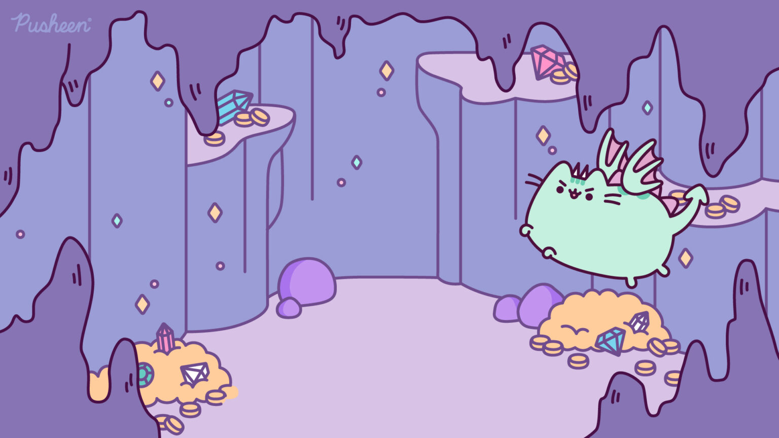 1540x870 Pusheen Dragon Cave Virtual Background, Desktop