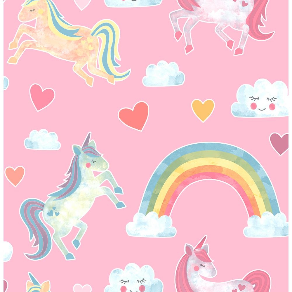 1000x1000 Brewster 8 in. x 10 in. Elora Pink Unicorn Wonderland Wallpaper, Phone