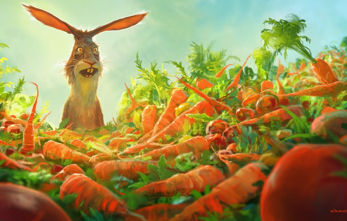 1340x850 Wallpaper joy, rabbit, carrots, amazement, Watership down carrots image for desktop, section рендеринг, Desktop