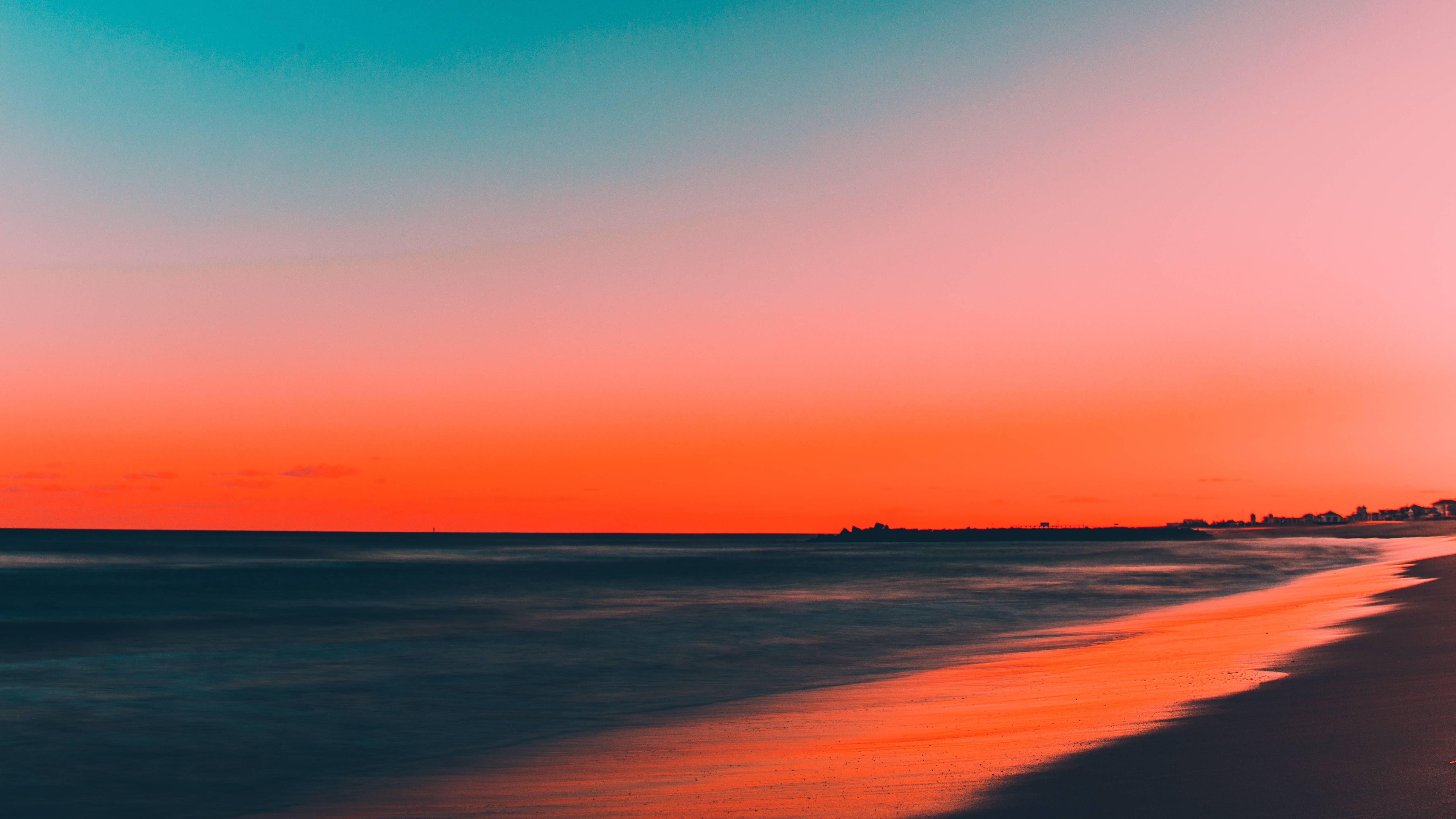 5120x2880 Download  wallpaper beach, clean sky, skyline, sunset, 5k, Desktop