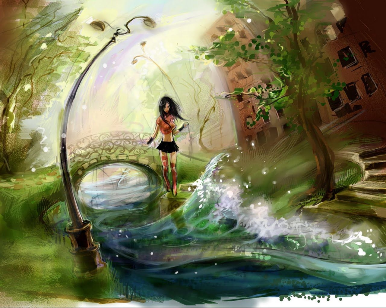 1280x1030 Alone Girl Cartoon Sitting Artistic Painting Desktop Background 211957 Wallpaper wallpaper, Desktop