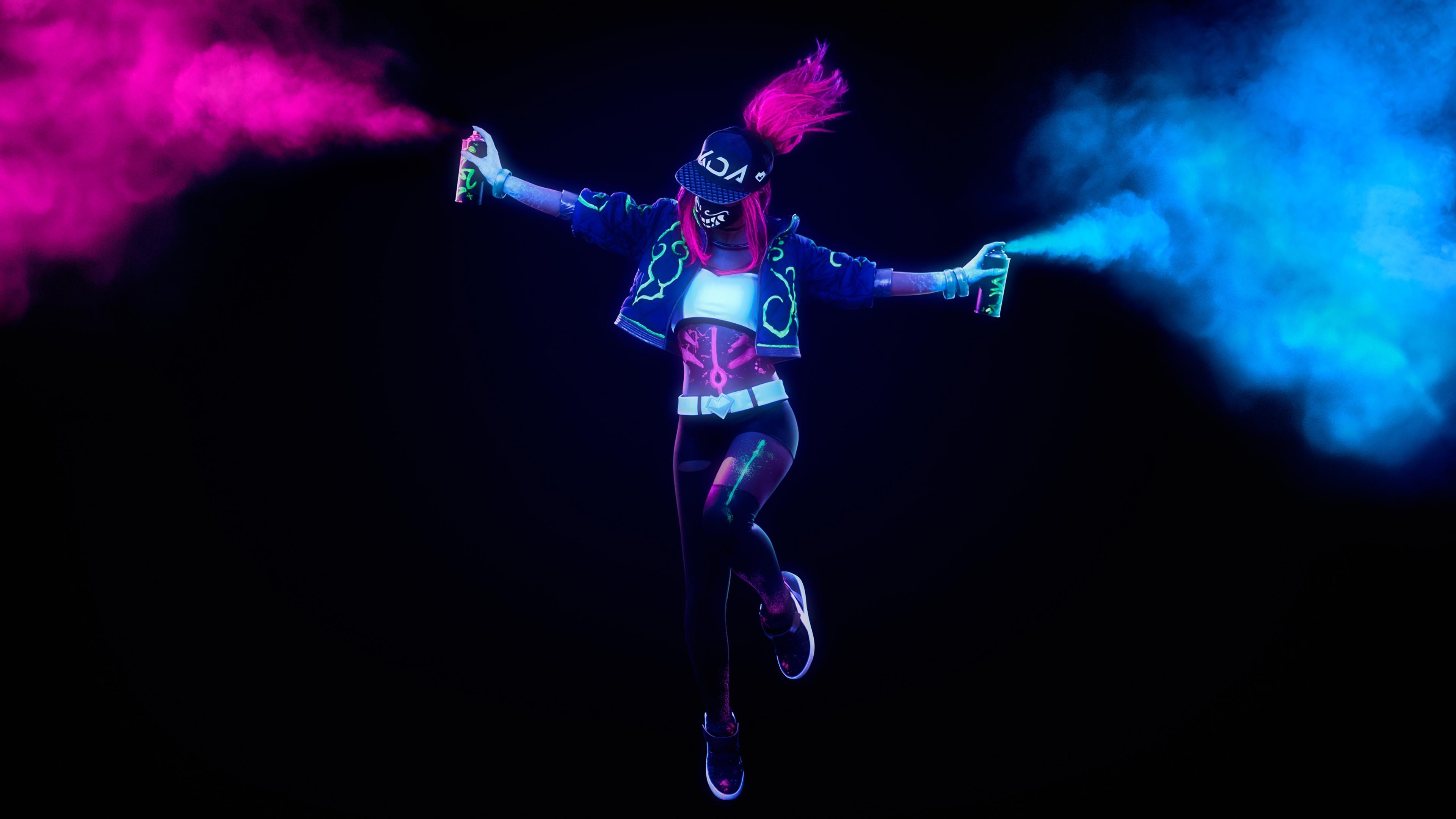 3840x2160 KDA Akali League of Legends Neon Cosplay 4K Wallpaper. HD, Desktop