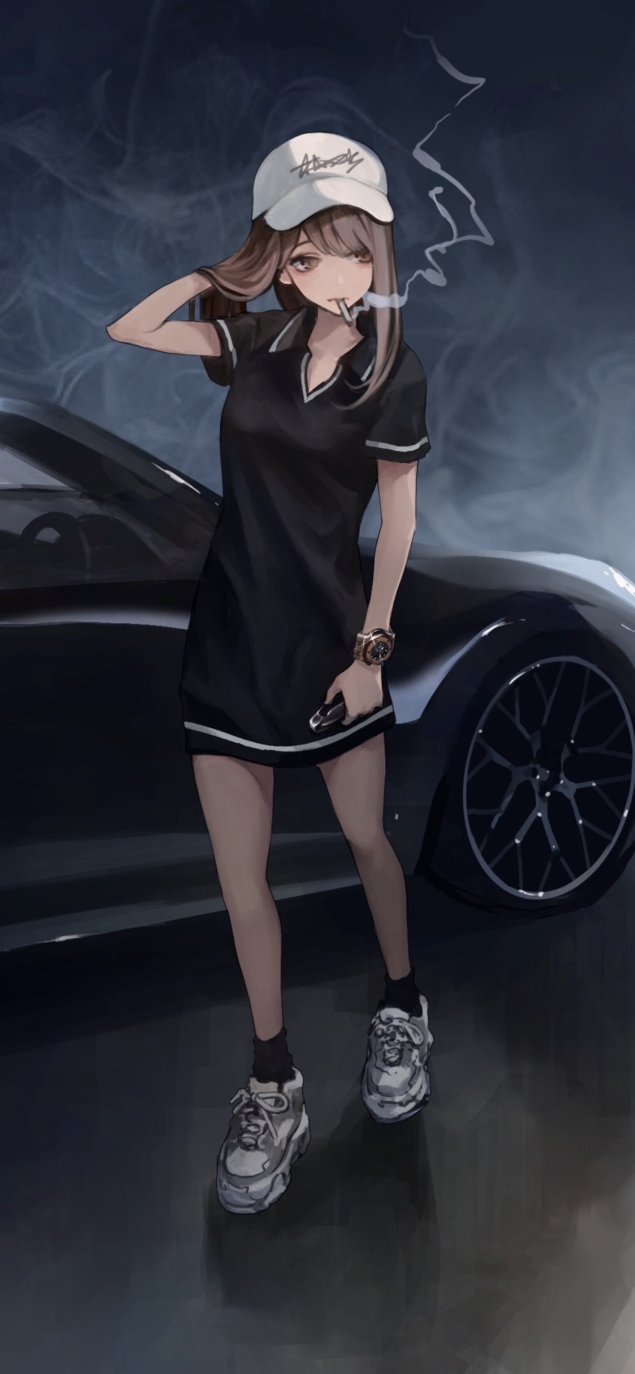 1250x2690 Anime Girl Porsche Smoking 4k iPhone XS MAX HD 4k Wallpaper, Image, Background, Photo and Picture, Phone