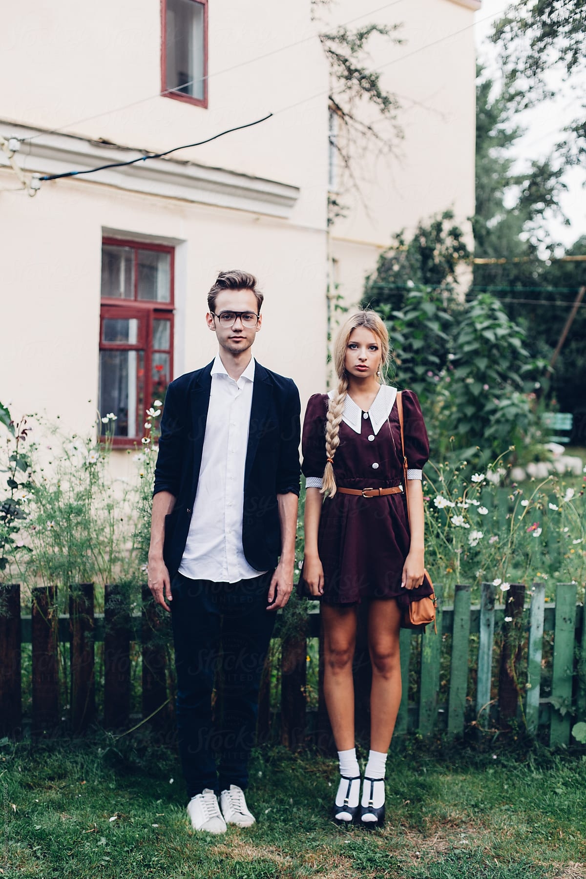 1200x1800 Hipster couple standing straight in the village, Phone