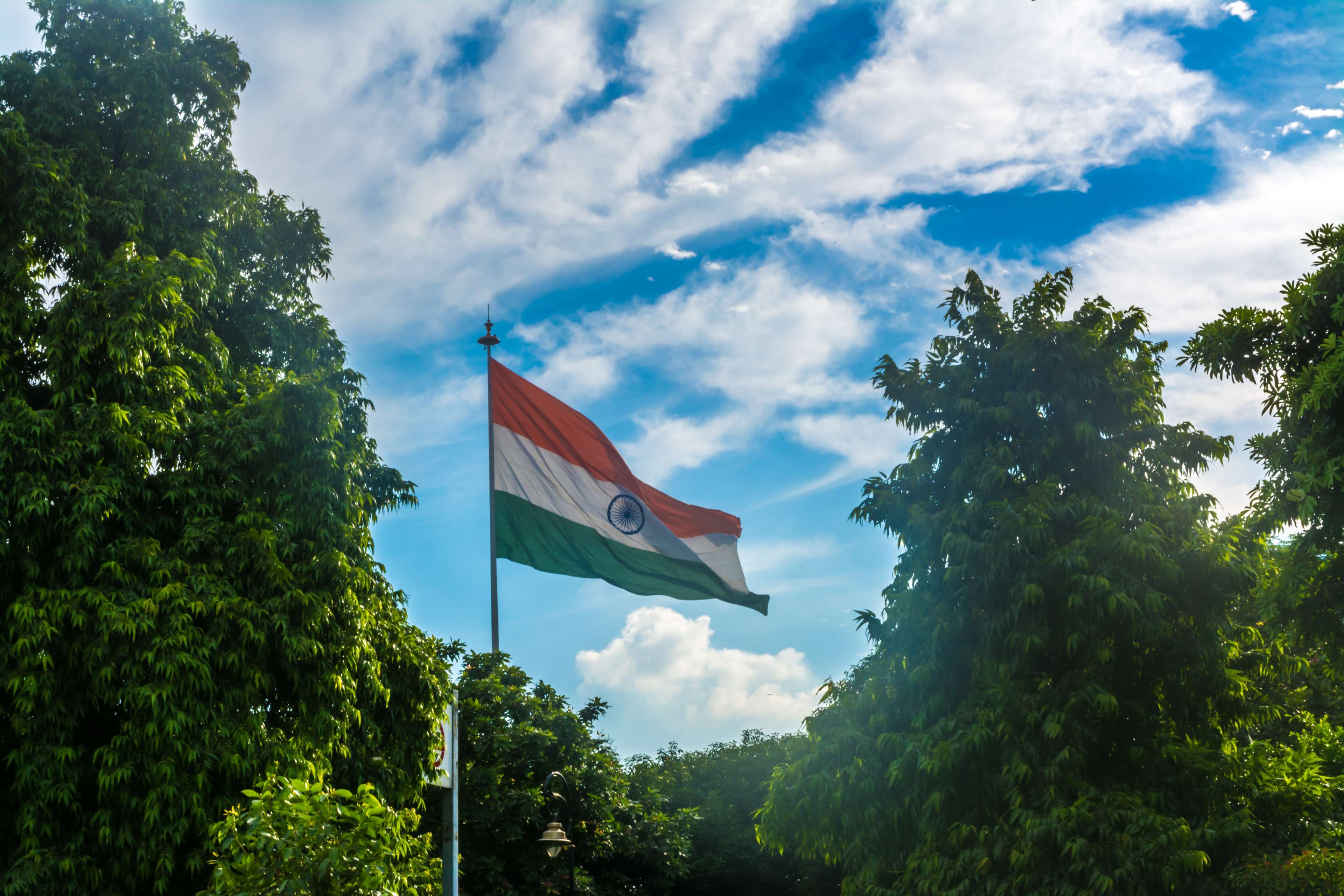 3840x2560 ashok, ashok chakra, blue, chakra, clouds, flag, green, india, Desktop