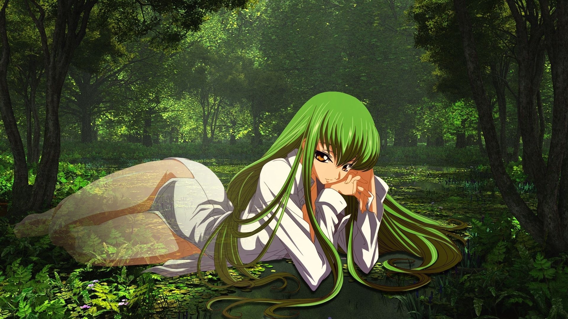 1920x1080 Aesthetic Wallpaper Green Anime, Desktop