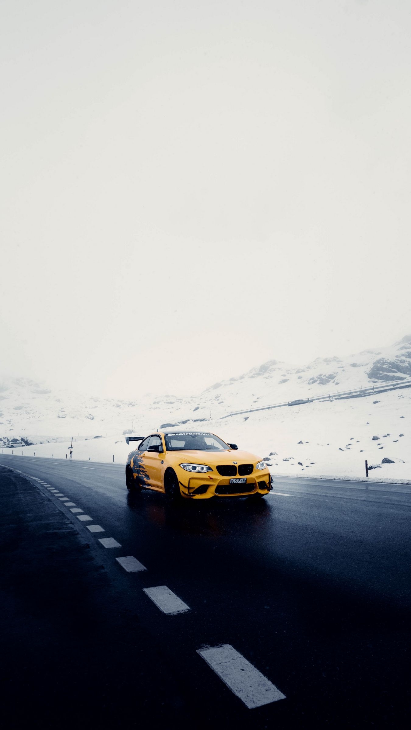 1350x2400 Download wallpaper  car, sports car, yellow, road, snow iphone 8+/7+/6s+/for parallax HD background, Phone