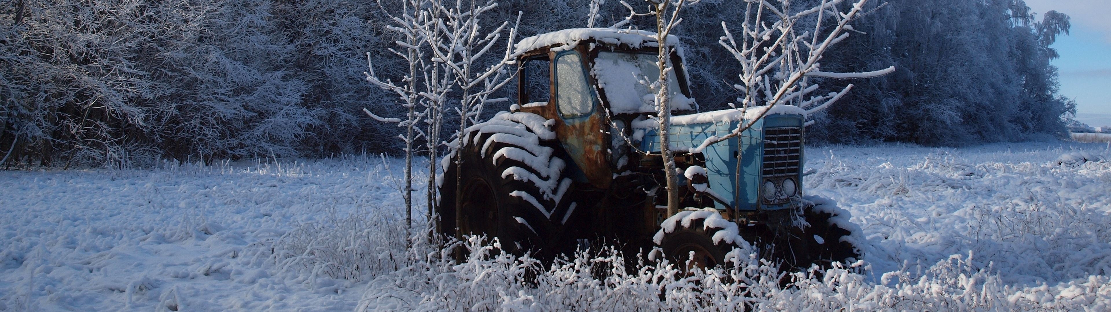 3840x1080 Old Tractor in the Snow • Image • WallpaperFusion by Binary Fortress Software, Dual Screen