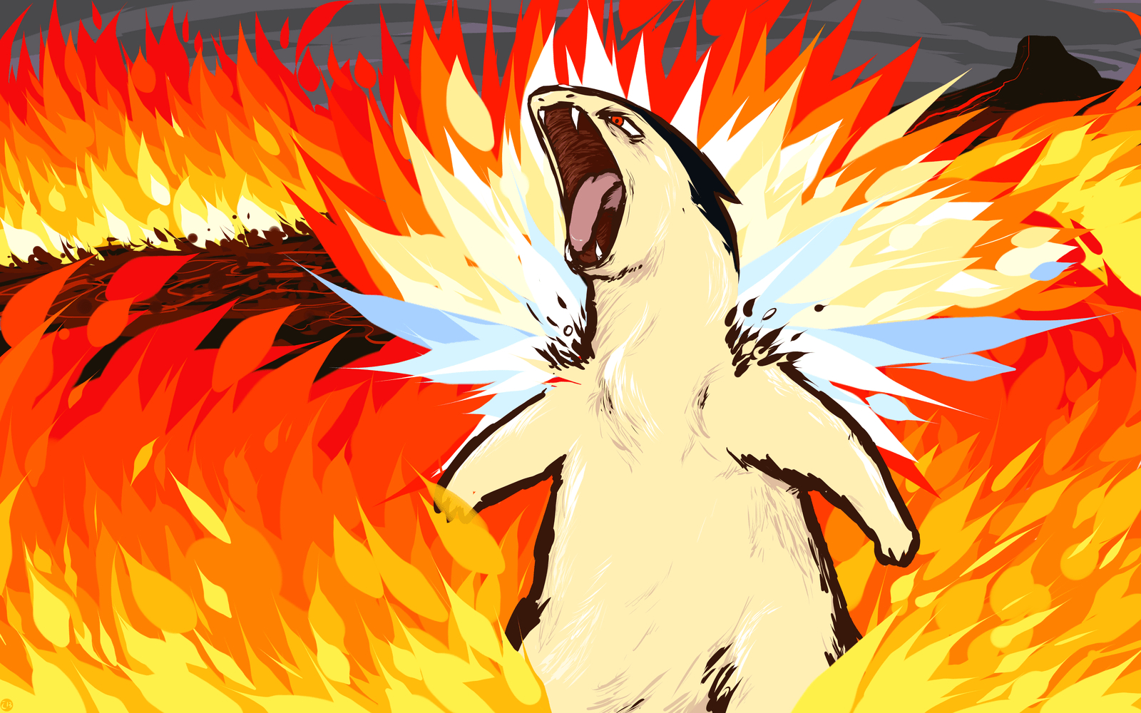 1600x1000 Wallpaper, illustration, anime, Pok mon, ishmam, Typhlosion, wing, Desktop