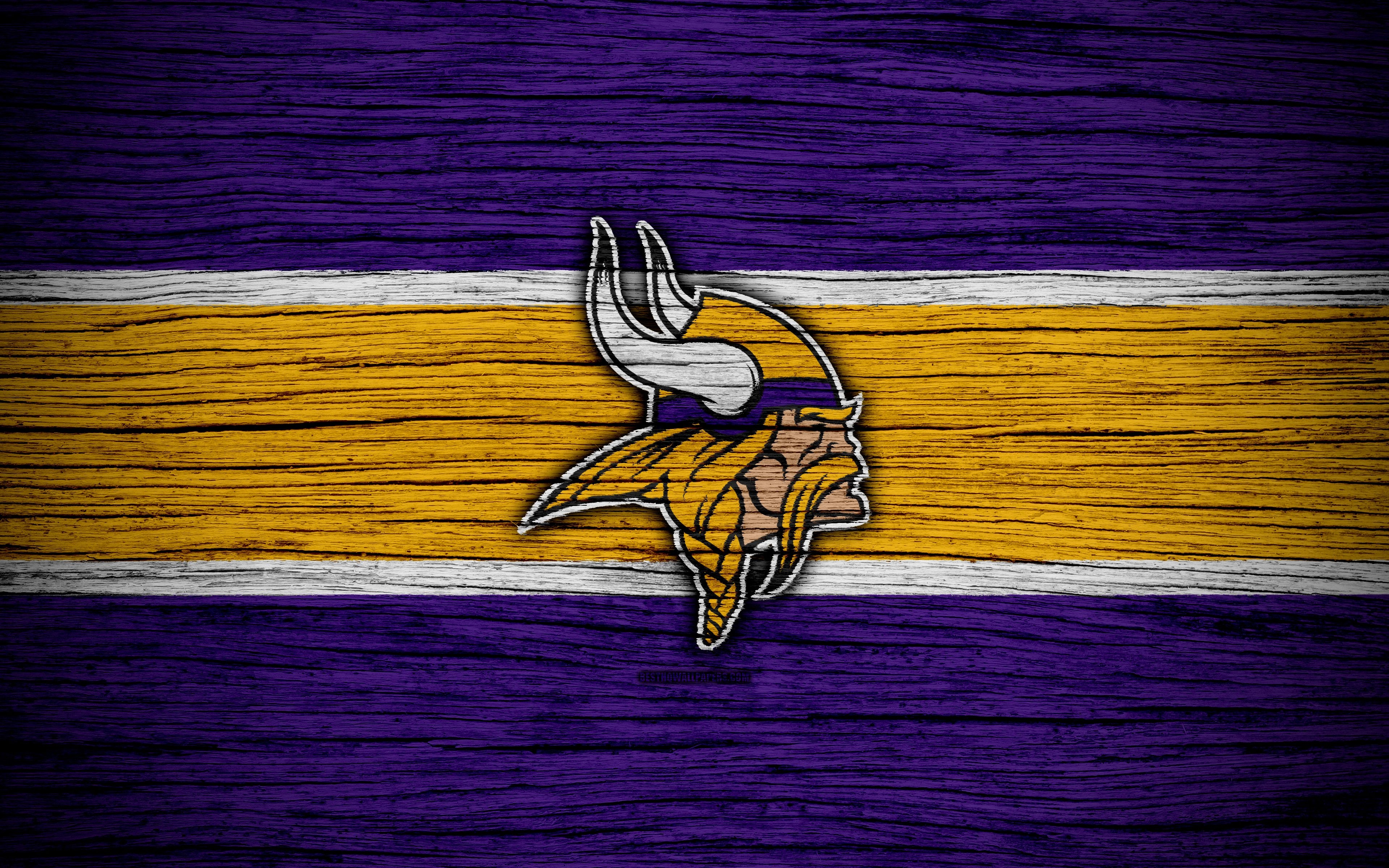 3840x2400 Download wallpaper Minnesota Vikings, 4k, wooden texture, NFL, american football, NFC, USA, art, logo, North Division for desktop with resolution. High Quality HD picture wallpaper, Desktop