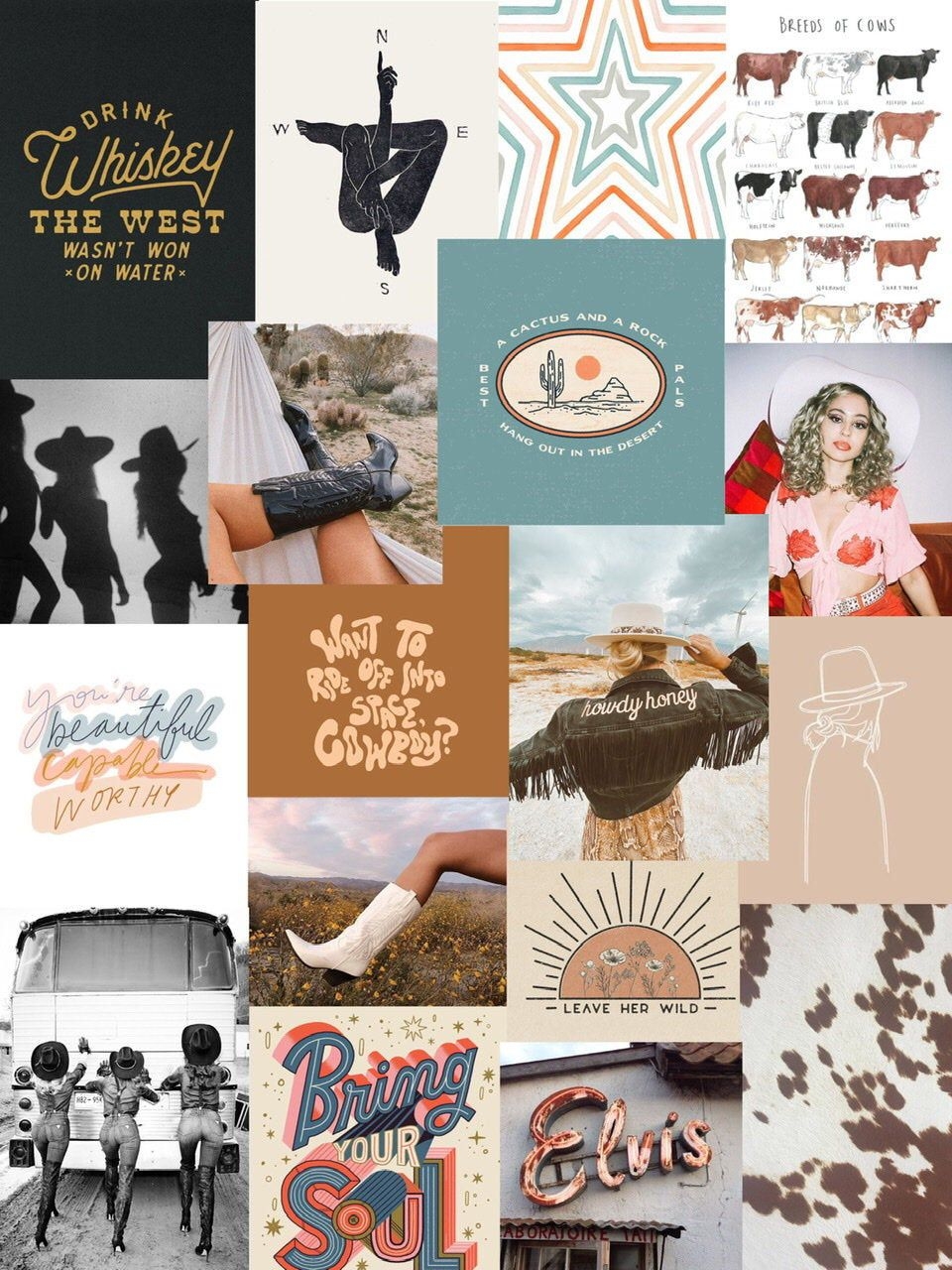 960x1280 Glamour Cowgirl Western Country Collage Pack Photo Kit. Etsy. Western wallpaper iphone, Country background, Aesthetic iphone wallpaper, Phone