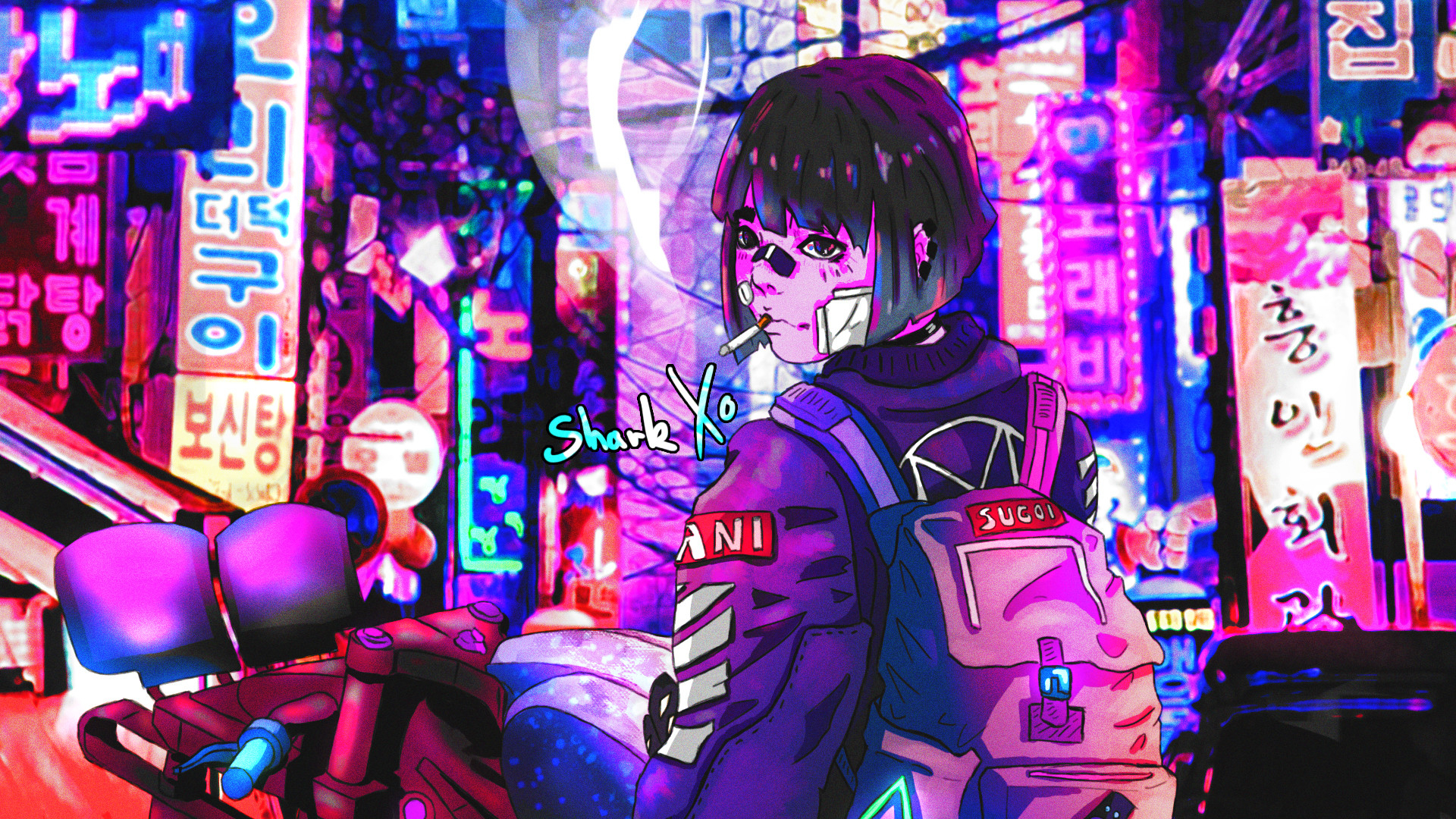 1920x1080 Anime Vaporwave Anime Girls Cigarettes Colorful Backpacks Wallpaper:, Desktop