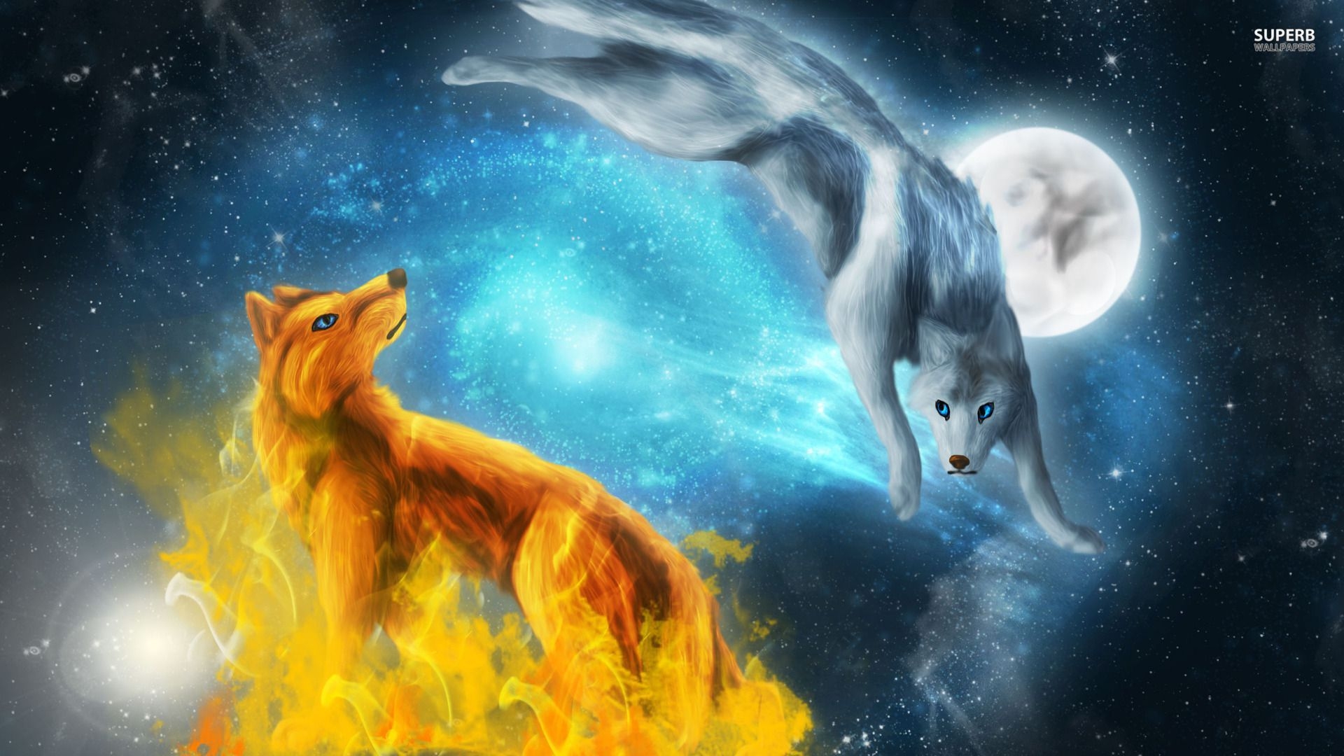 1920x1080 Fire and Ice Wolf Wallpaper, Desktop