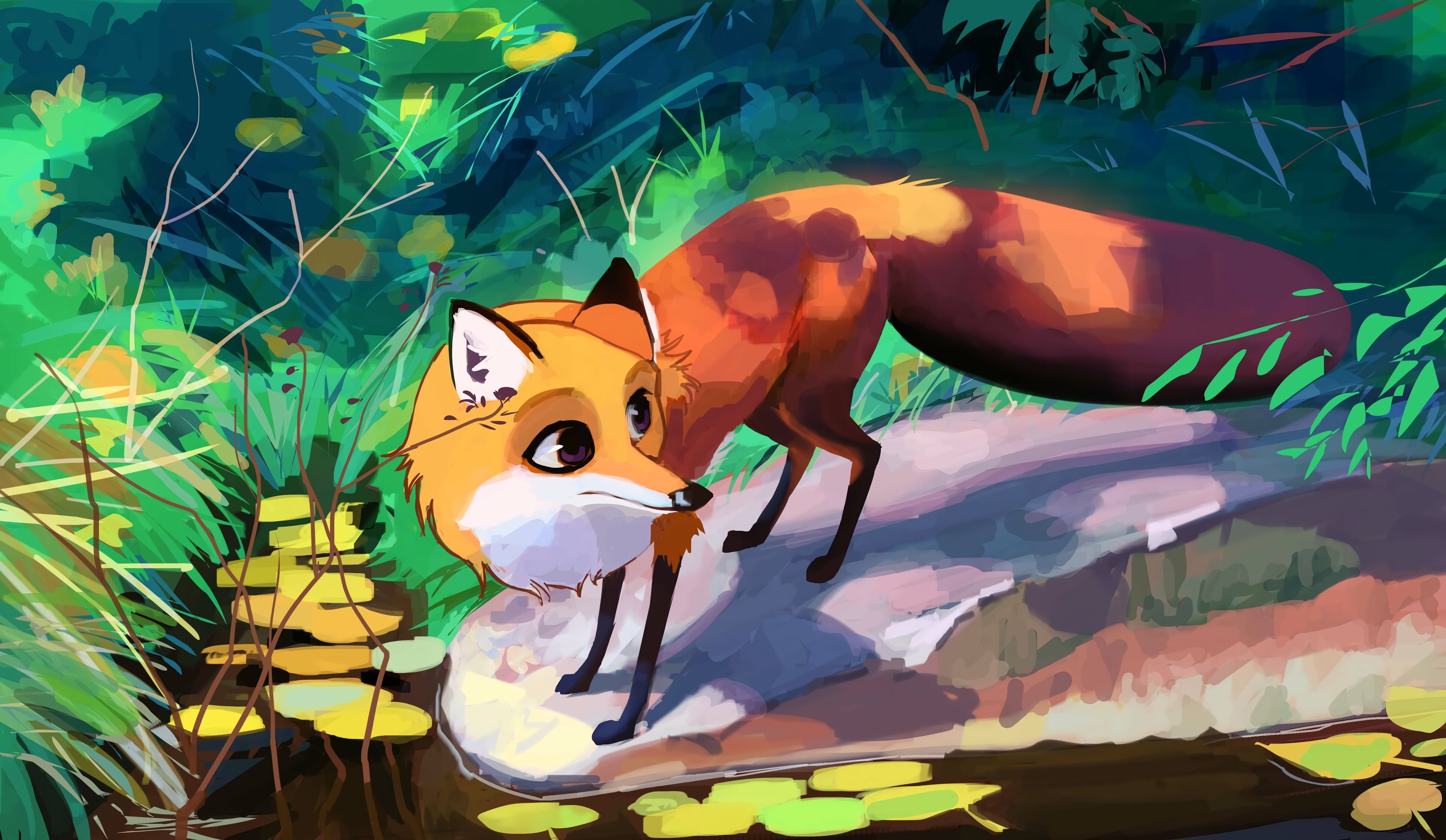 3840x2240 Download wallpaper  fox, animal, art, cute HD background, Desktop