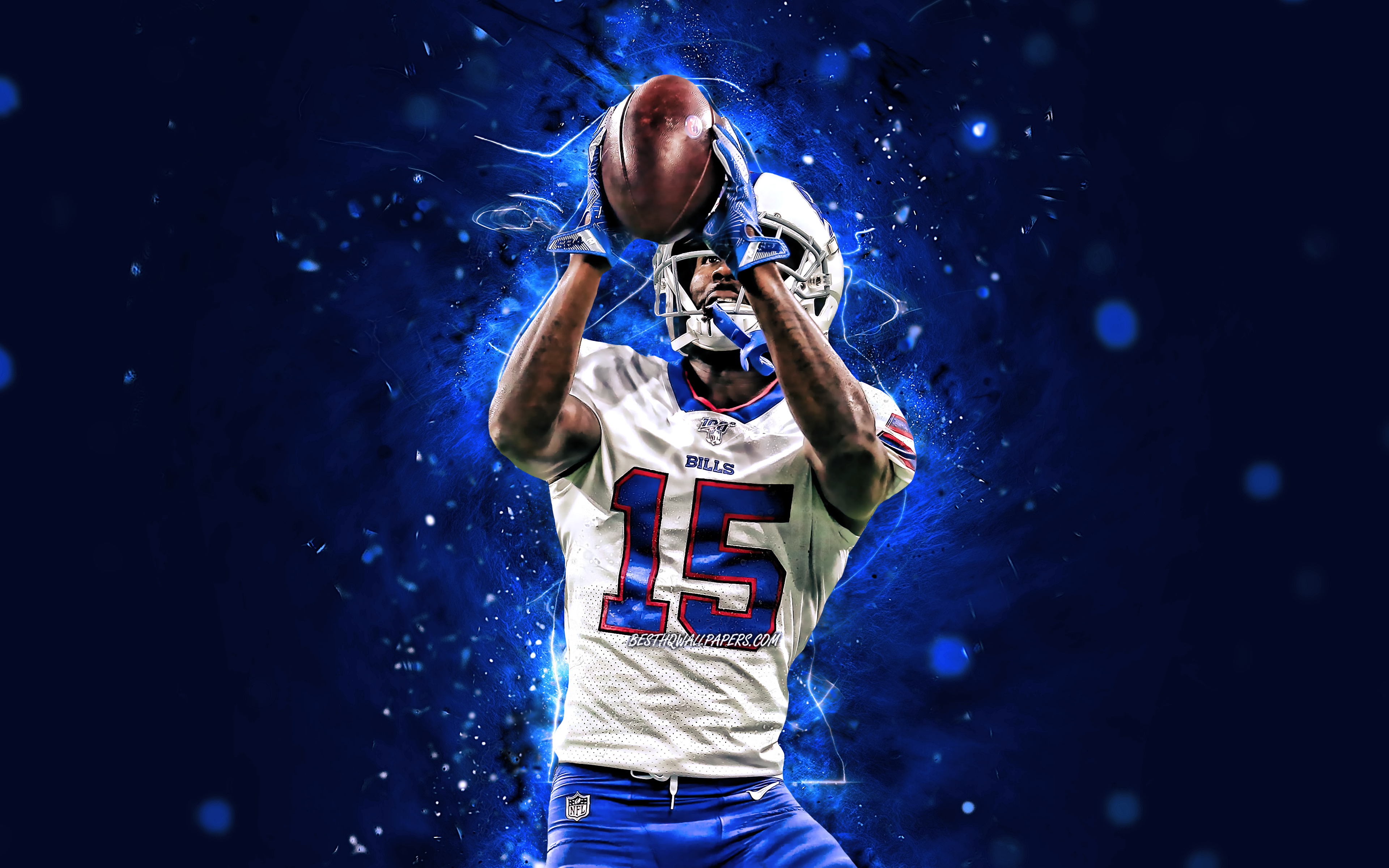 3840x2400 Download wallpaper John Brown, 4k, wide receiver, Smoke, Buffalo Bills, american football, NFL, National Football League, neon lights, John Brown Buffalo Bills, John Brown 4K for desktop with resolution. High Quality, Desktop