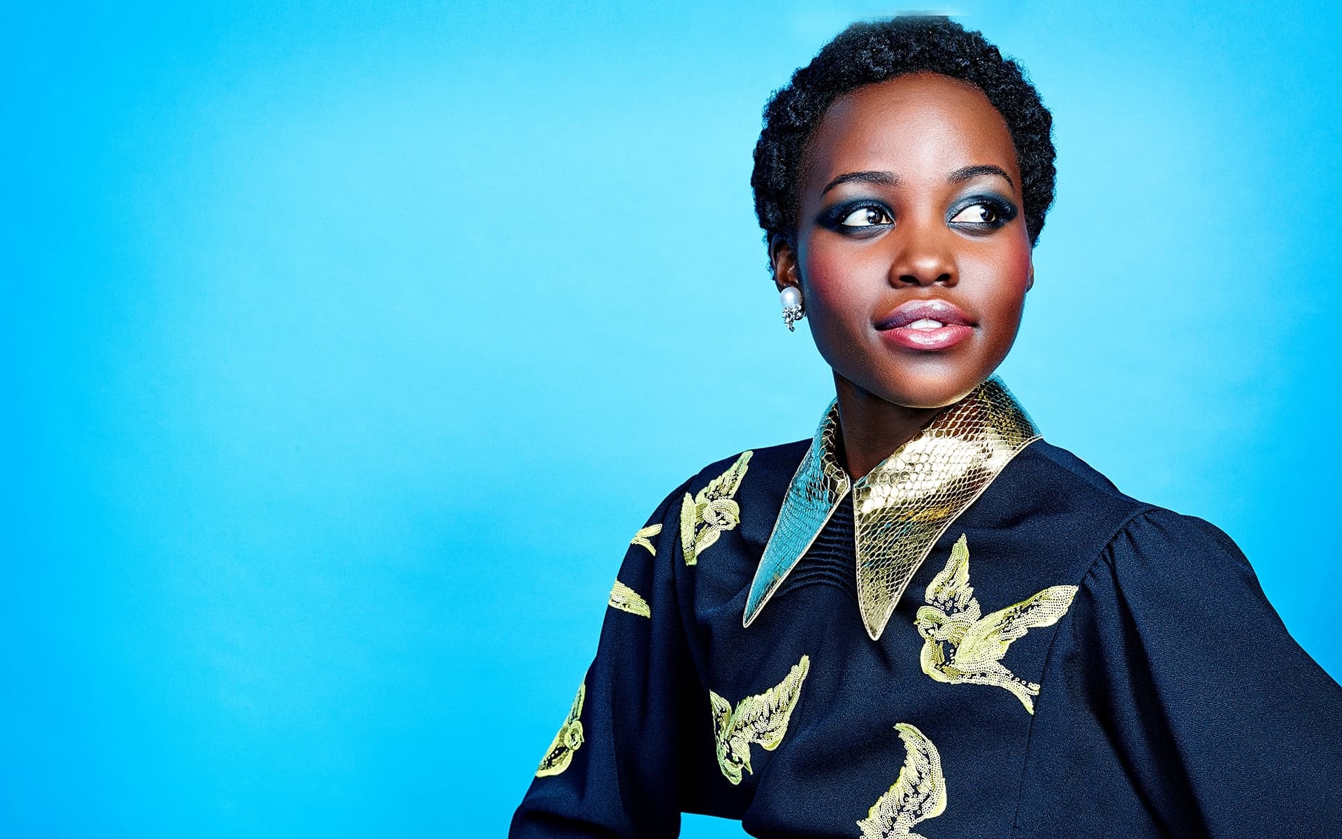 1920x1200 lupita nyongo blue background wallpaper high quality, Desktop