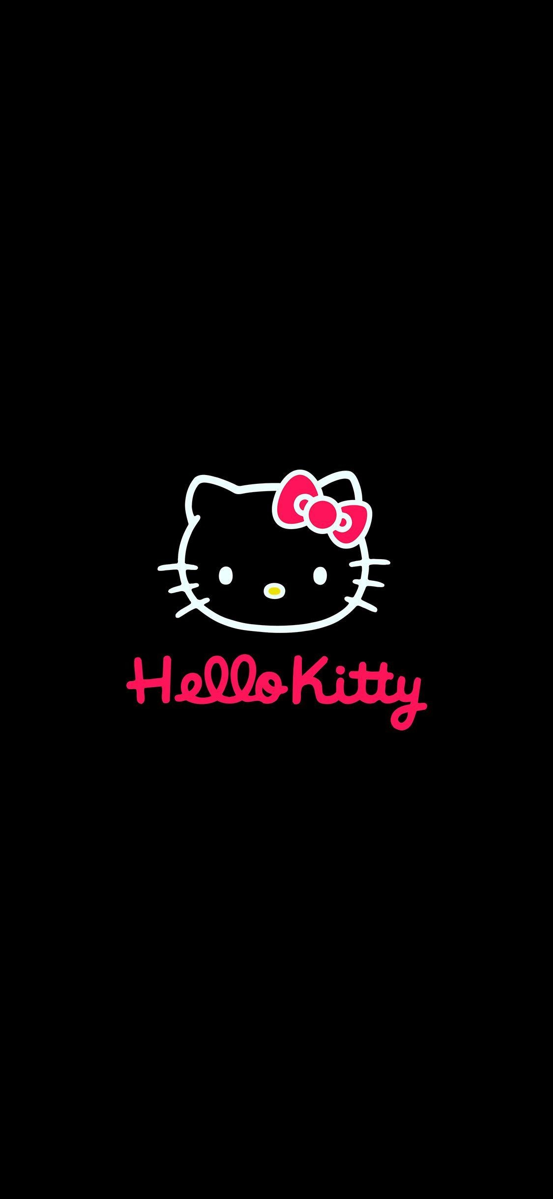 1130x2440 iPhone X wallpaper. hello kitty logo art cute dark, Phone