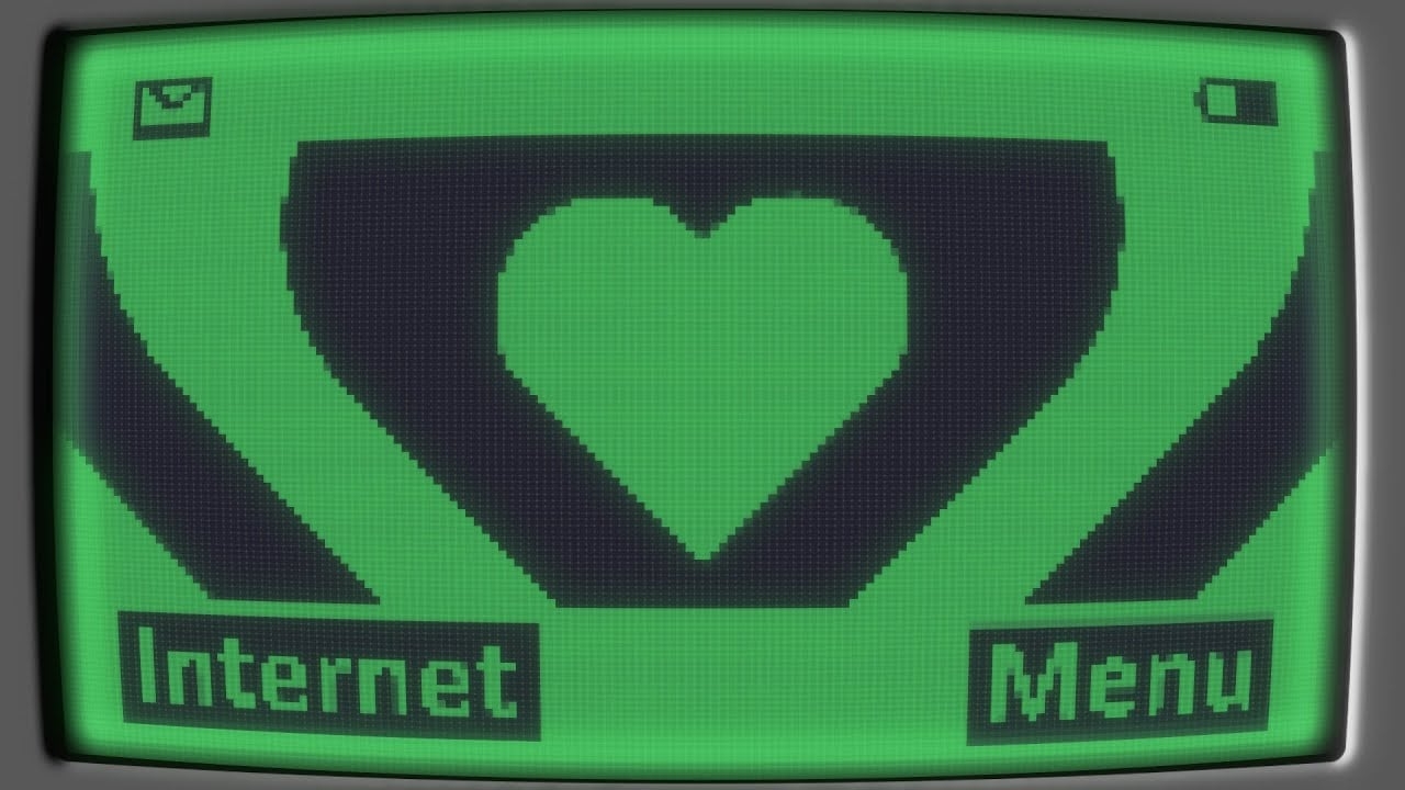 1280x720 Black and Green Y2k Nokia Monochrome Heart Background.. 1 Hour Looped HD, Desktop