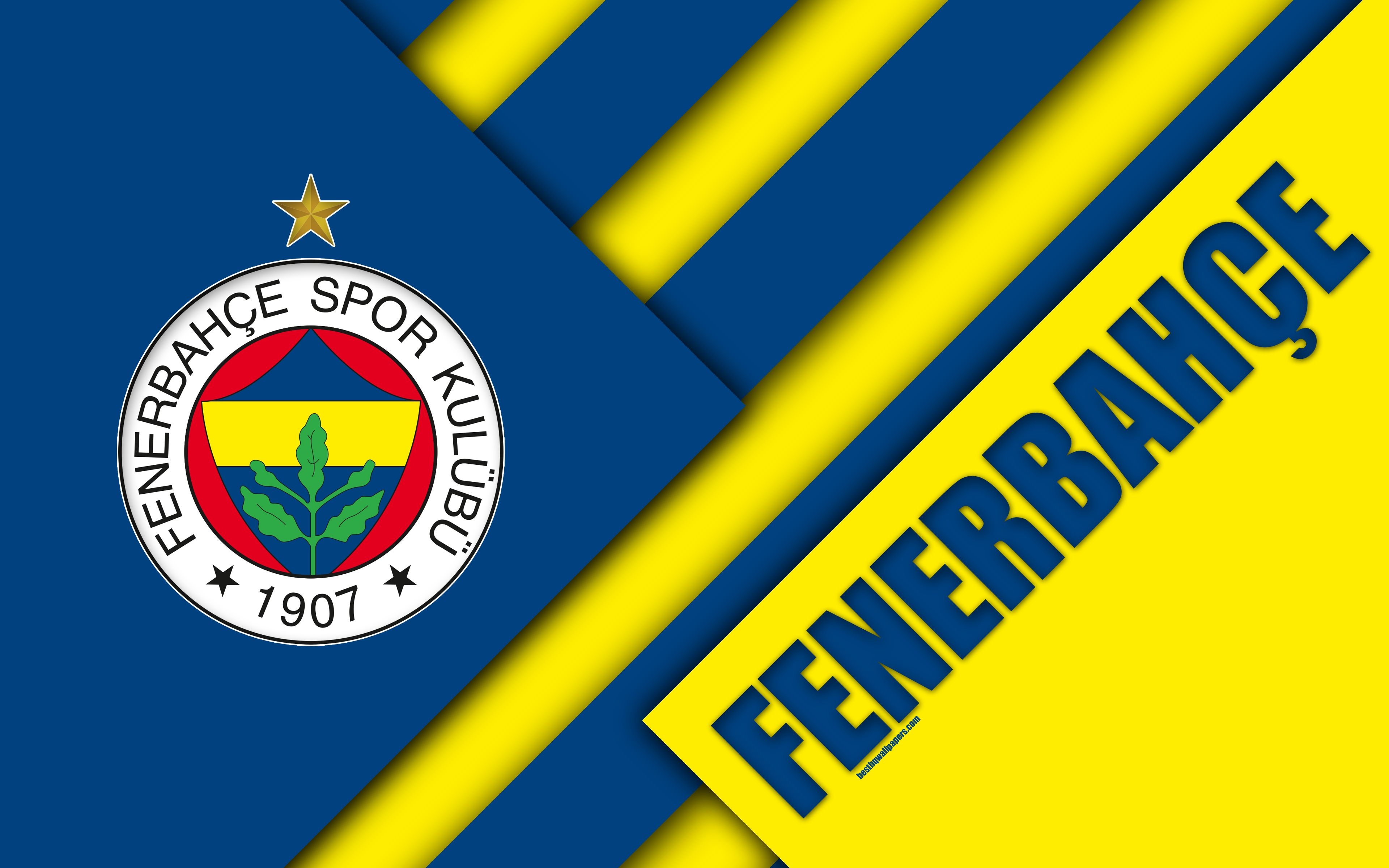 3840x2400 Download wallpaper Fenerbahce SK, emblem, 4k, material design, logo, blue yellow abstraction, Turkish football club, Turkish Superleague, Istanbul, Turkey, Süper Lig for desktop with resolution. High Quality HD picture wallpaper, Desktop