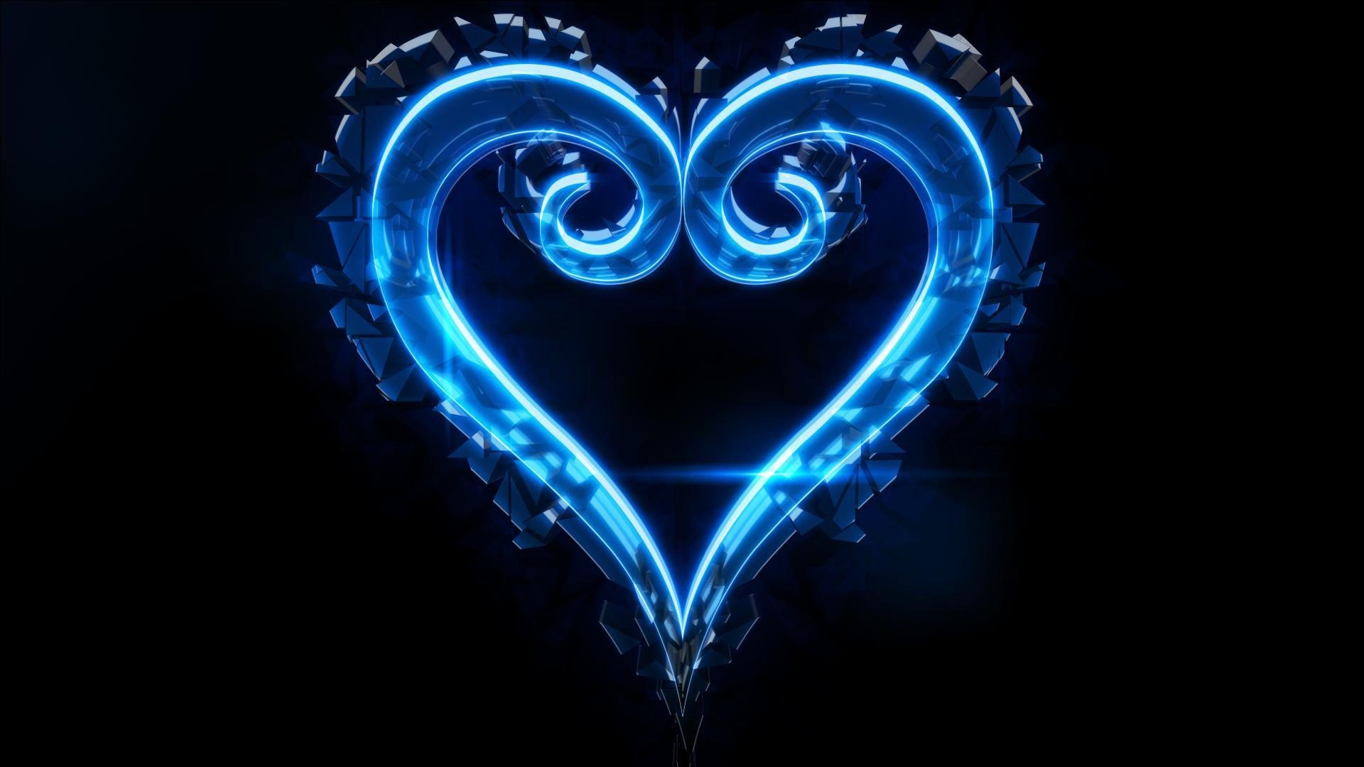 1920x1080 Blue Neon Heart, Desktop