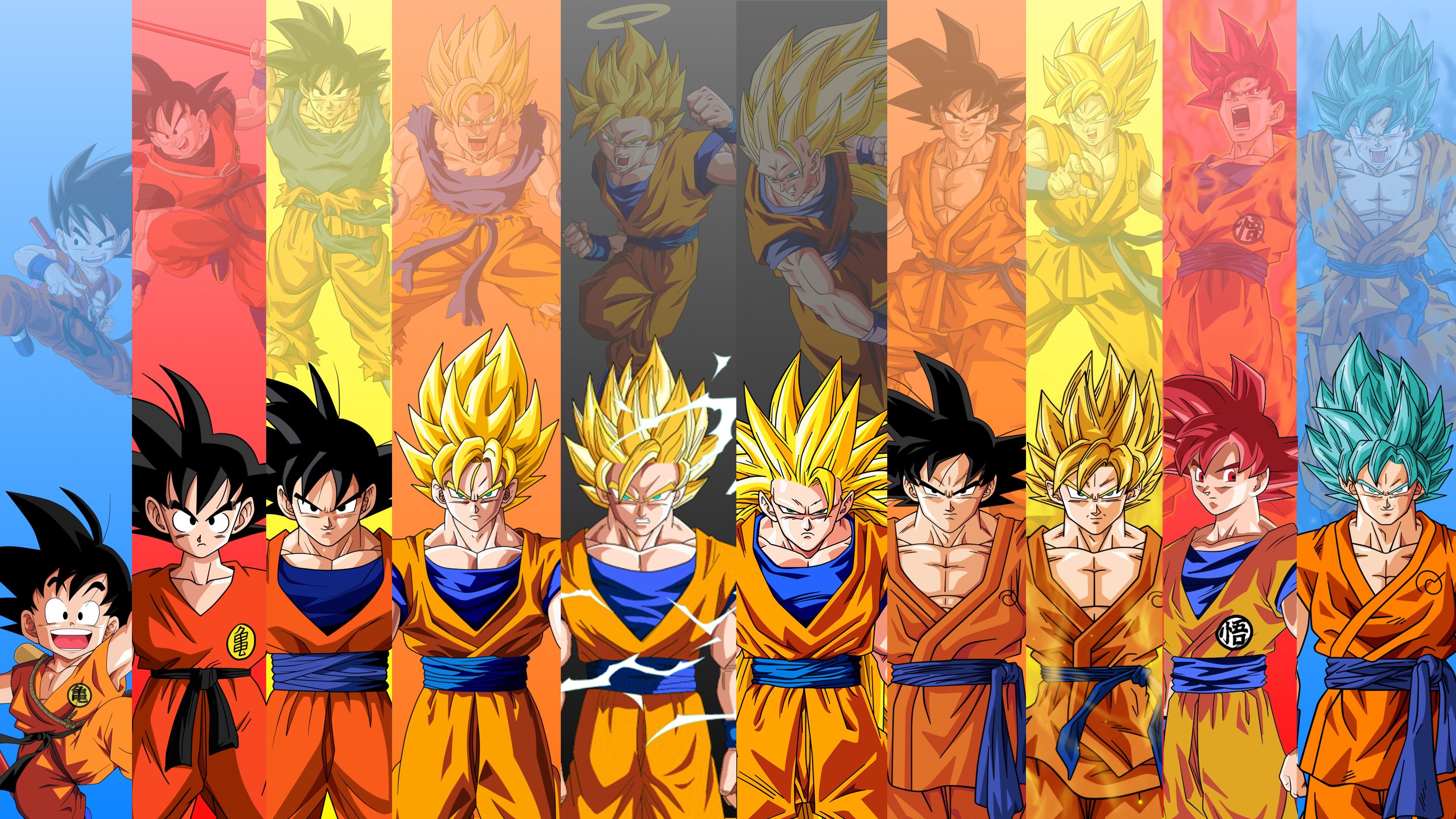 3840x2160 Just made this 4K Wallpaper featuring 10 Forms of Goku from DB, DBZ, Desktop