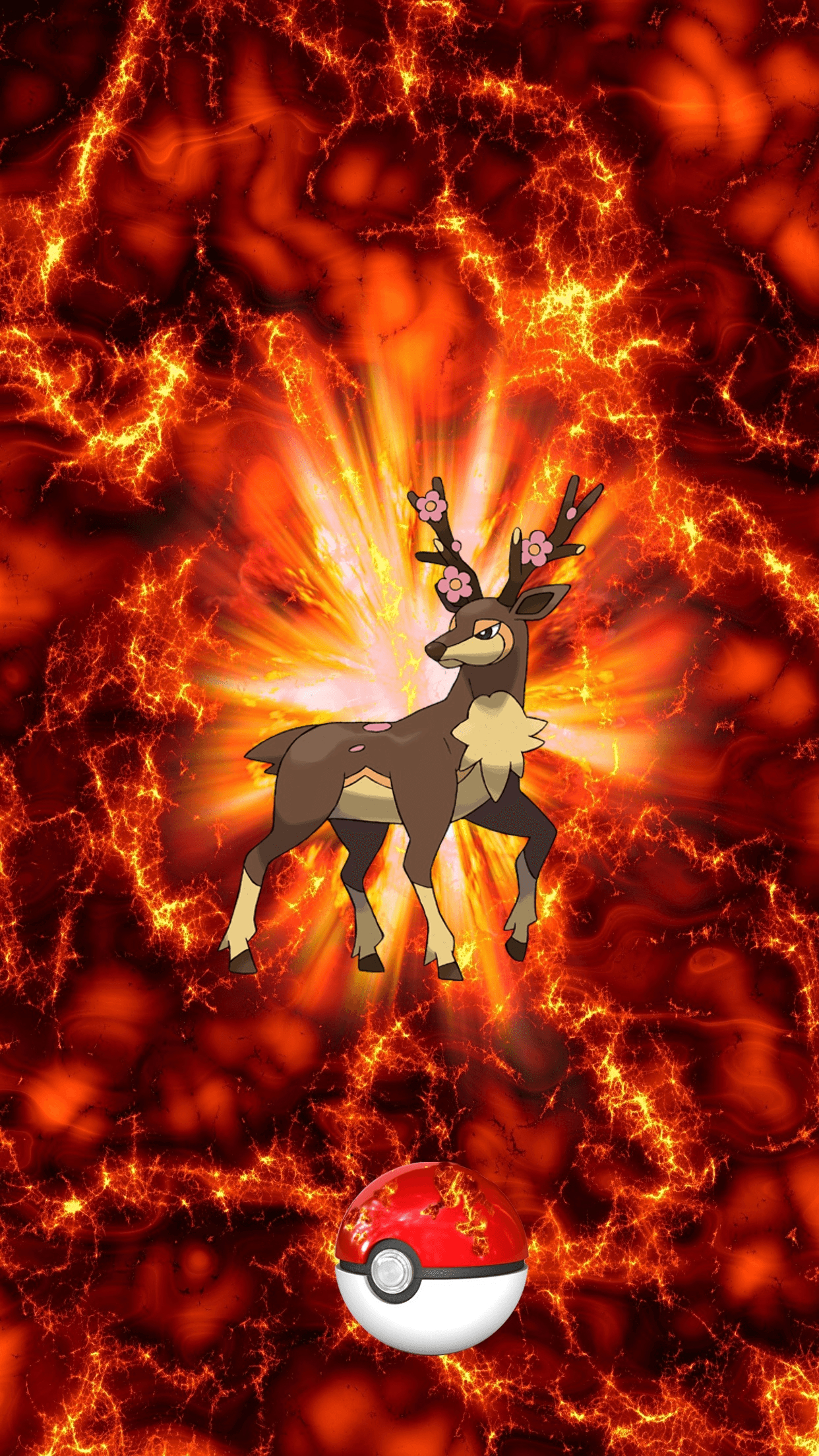 1250x2210 Fire Pokeball Sawsbuck 119 Mebukijika 91 Deerling, Phone