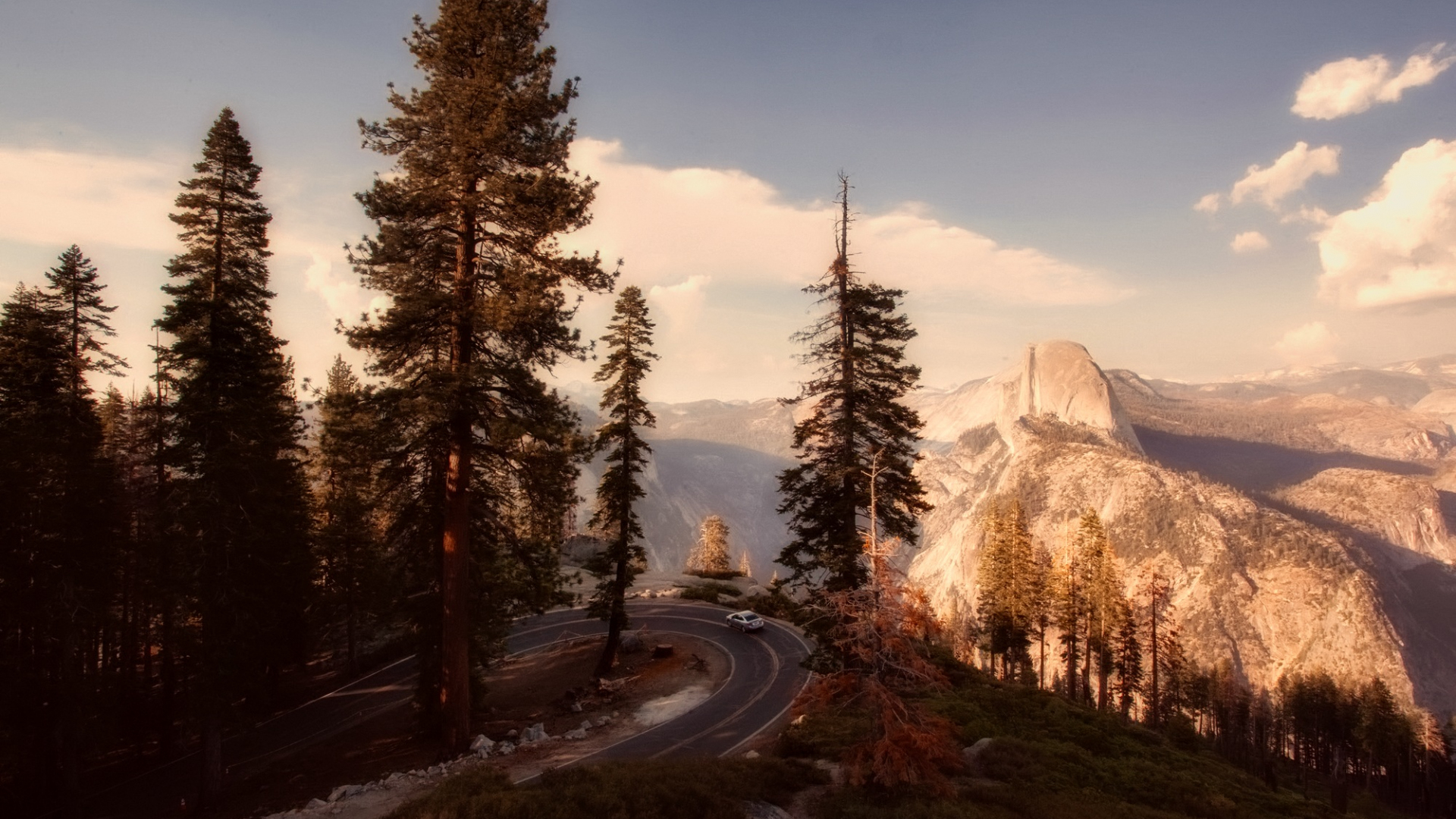 1920x1080 Desktop Wallpaper Yosemite National Park, Road, Trees, Mountains, HD Image, Picture, Background, 1a7e3c, Desktop