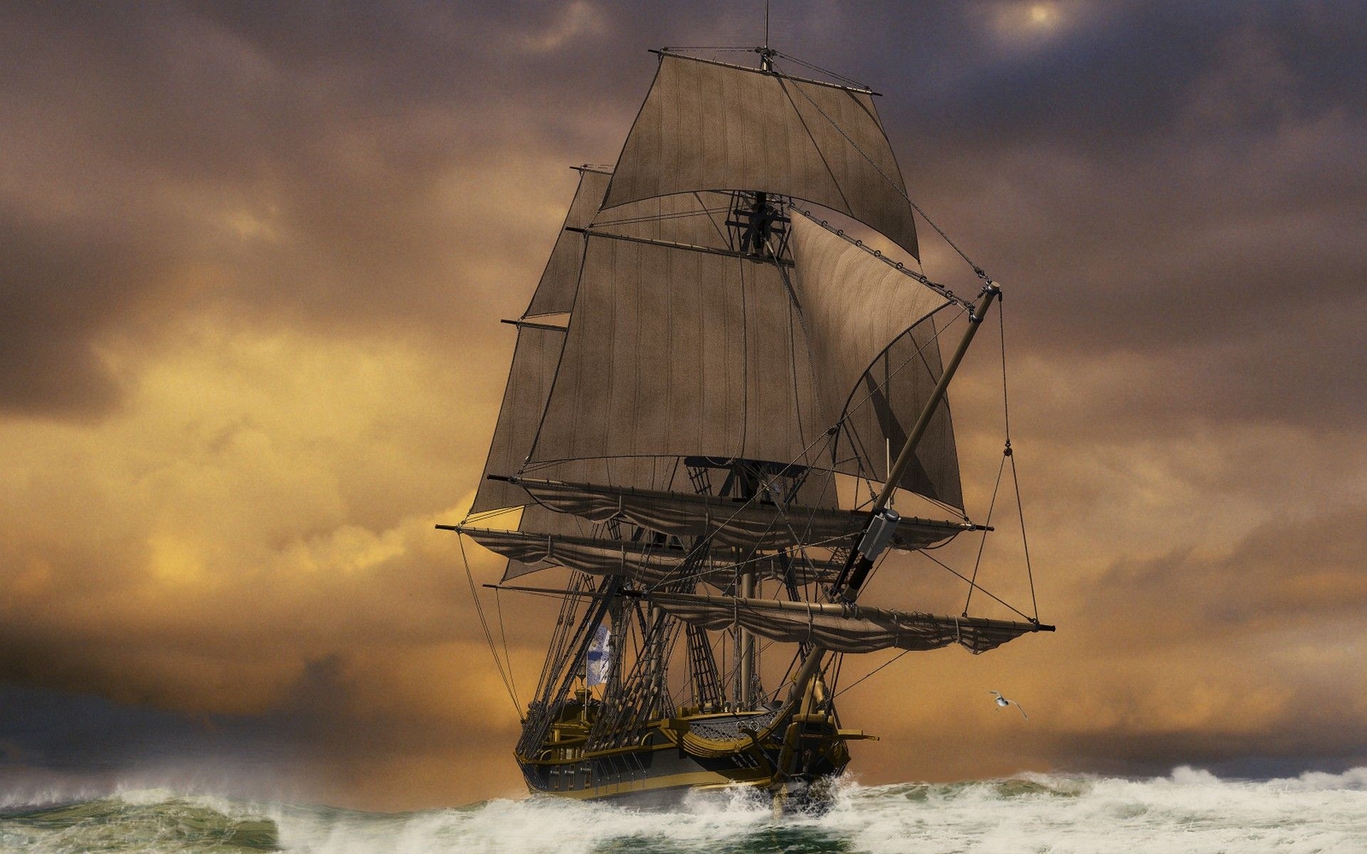 1920x1200 Free download sunset Ocean Ships Sail Ship Sailing Sails, Desktop