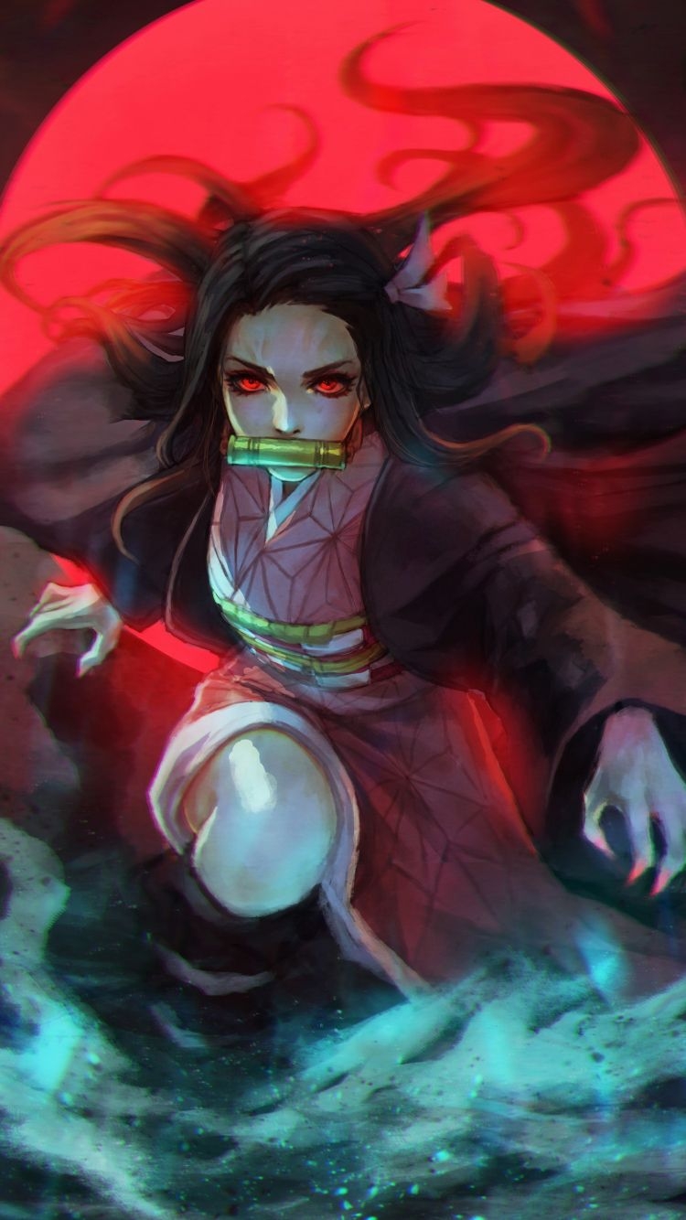 750x1340 Download  wallpaper demon slayer, nezuko kamado, anime girl, art, iphone iphone  HD image, background, 24963, Phone