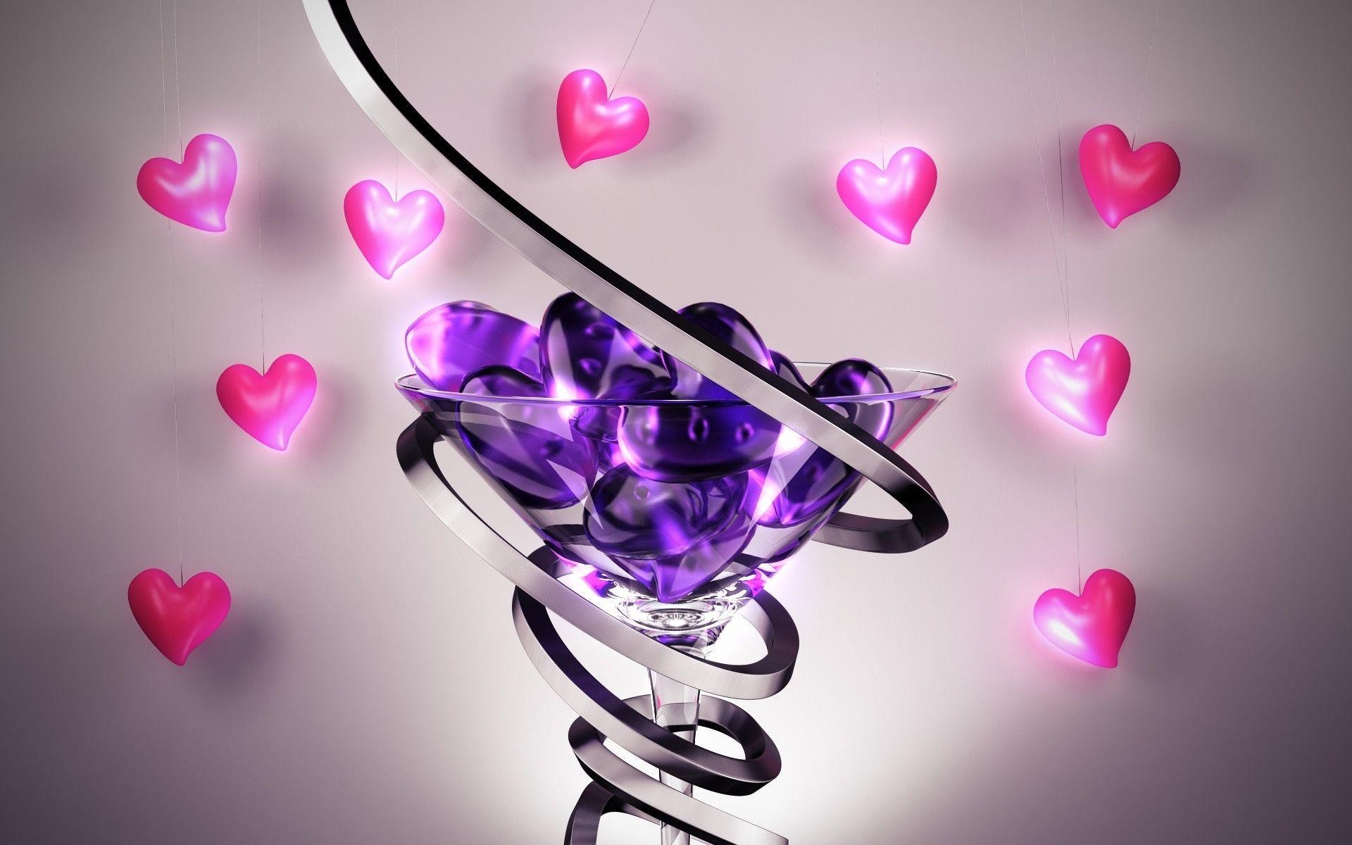 1920x1200 Pink and Purple Love Hearts in 3D Design Wallpaper and Photo, Desktop